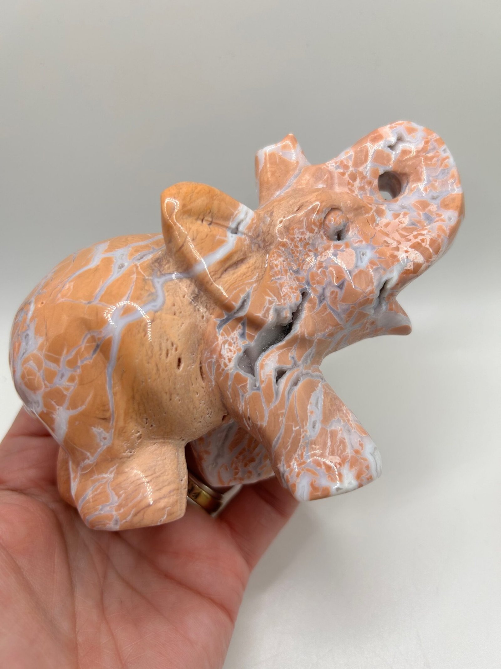 Pink (Cotton Candy) Agate Elephant Carving - Image 2