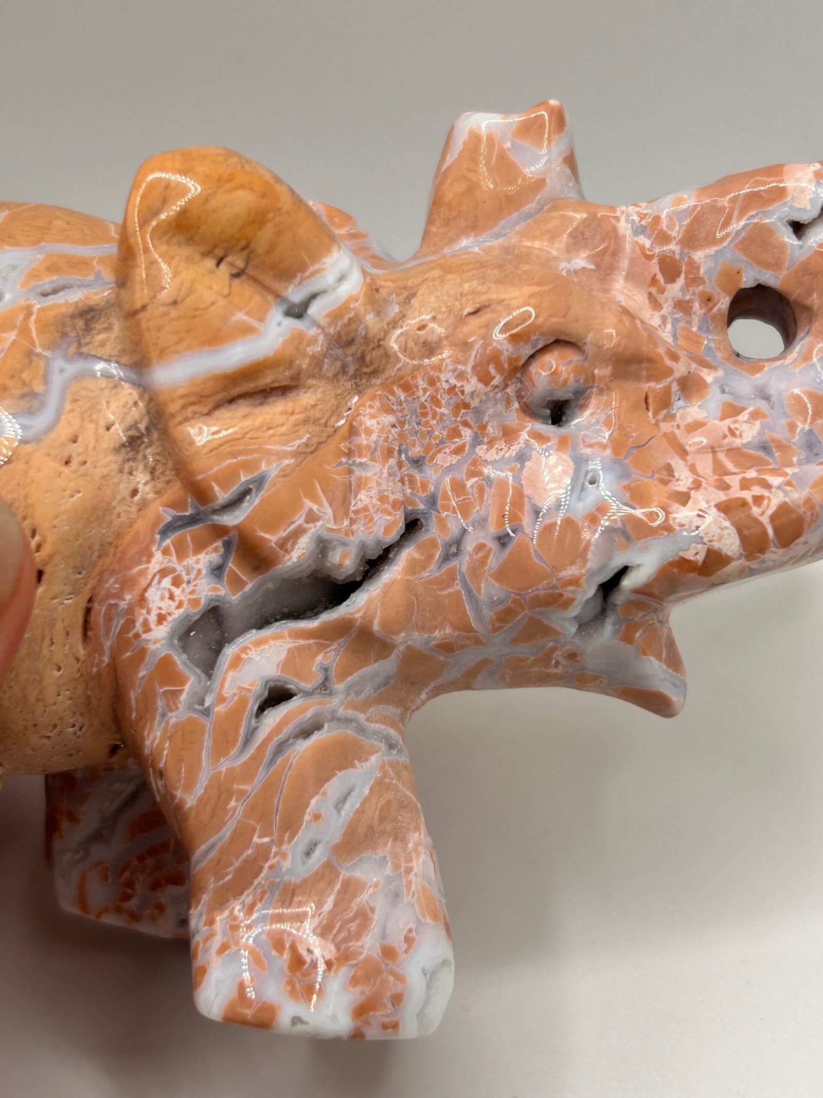 Pink (Cotton Candy) Agate Elephant Carving - Image 3