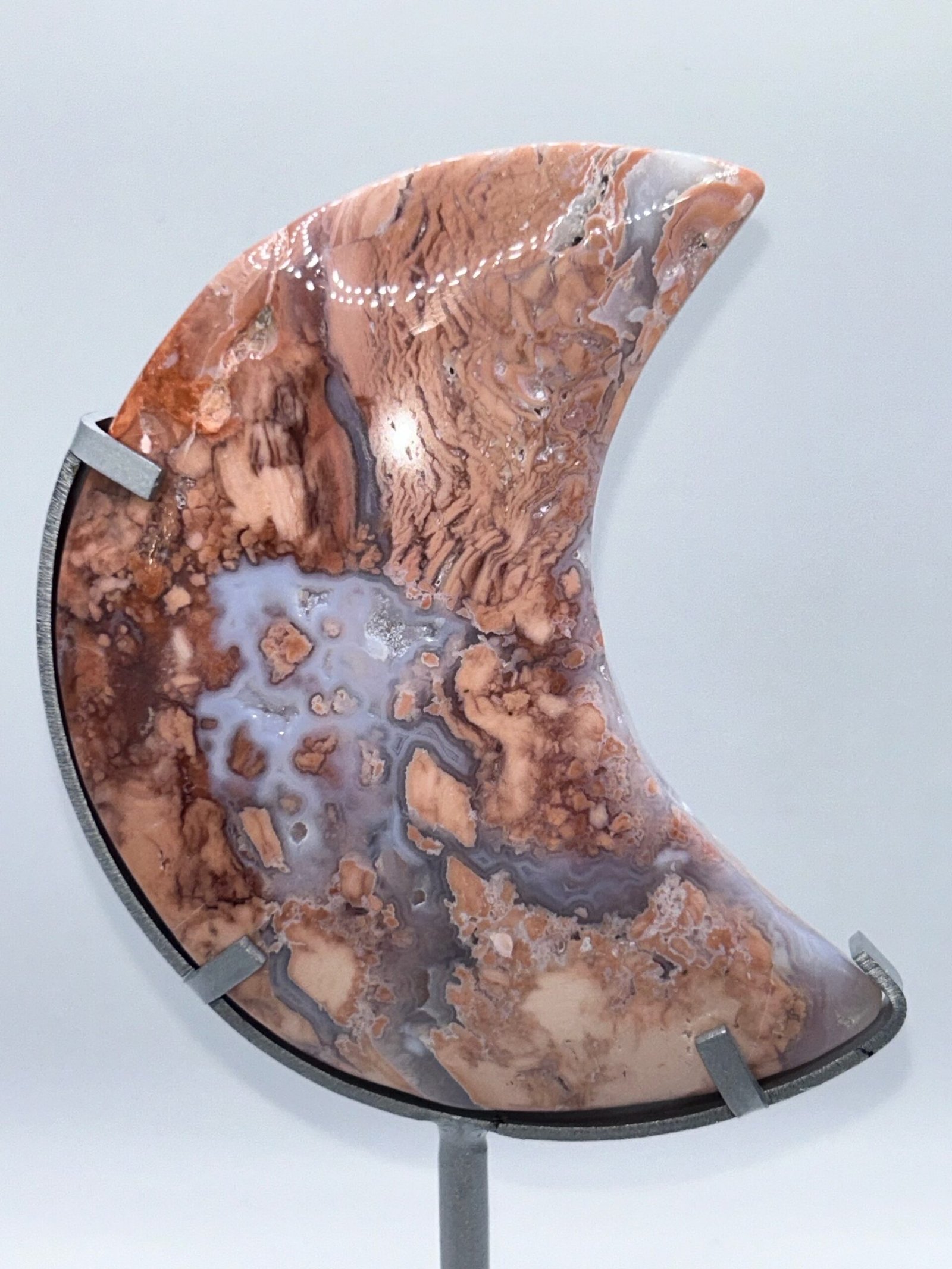Cotton Candy Agate Crescent Moon on Stand - Image 3