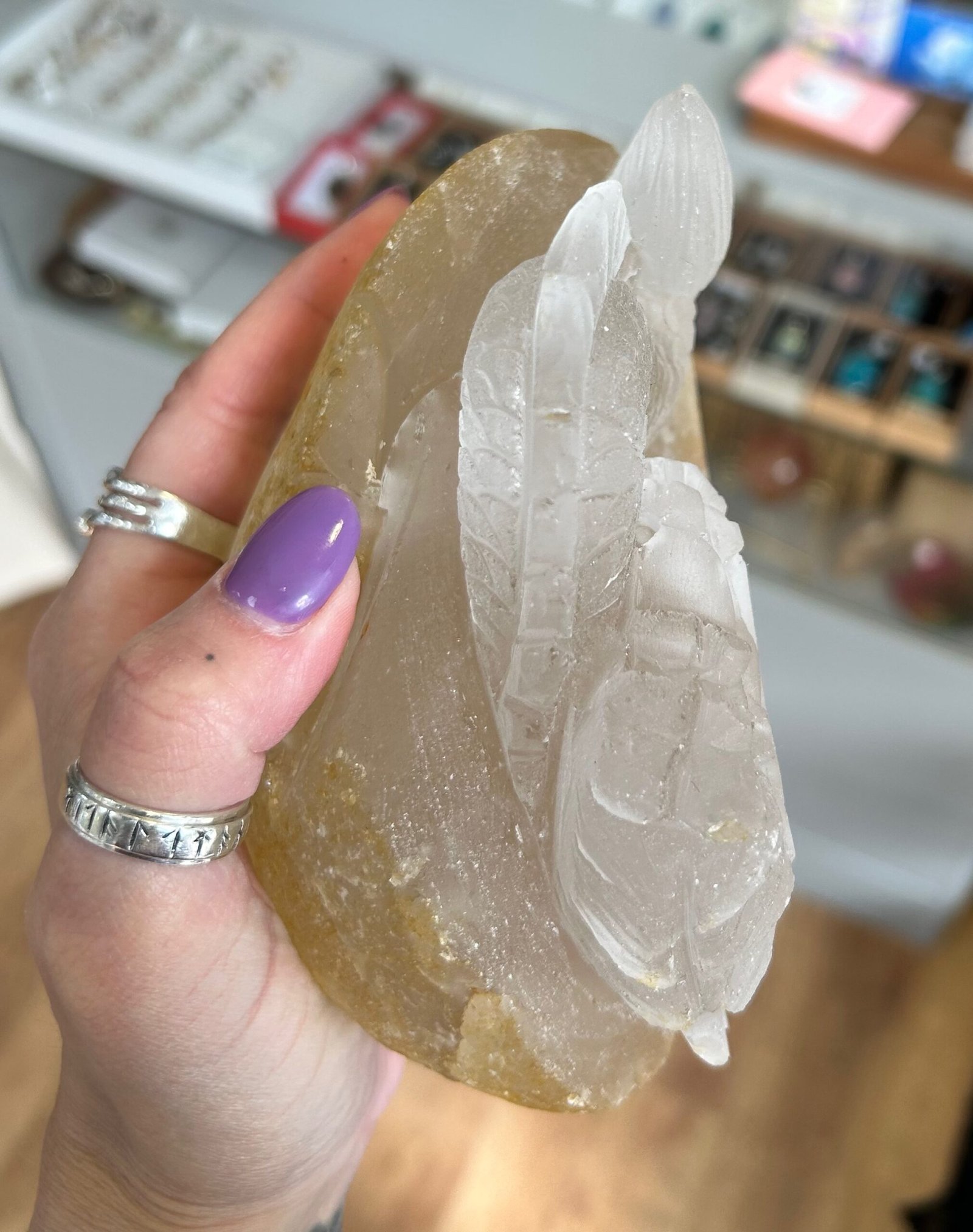 Hand Carved Clear Quartz Dragon - Image 7