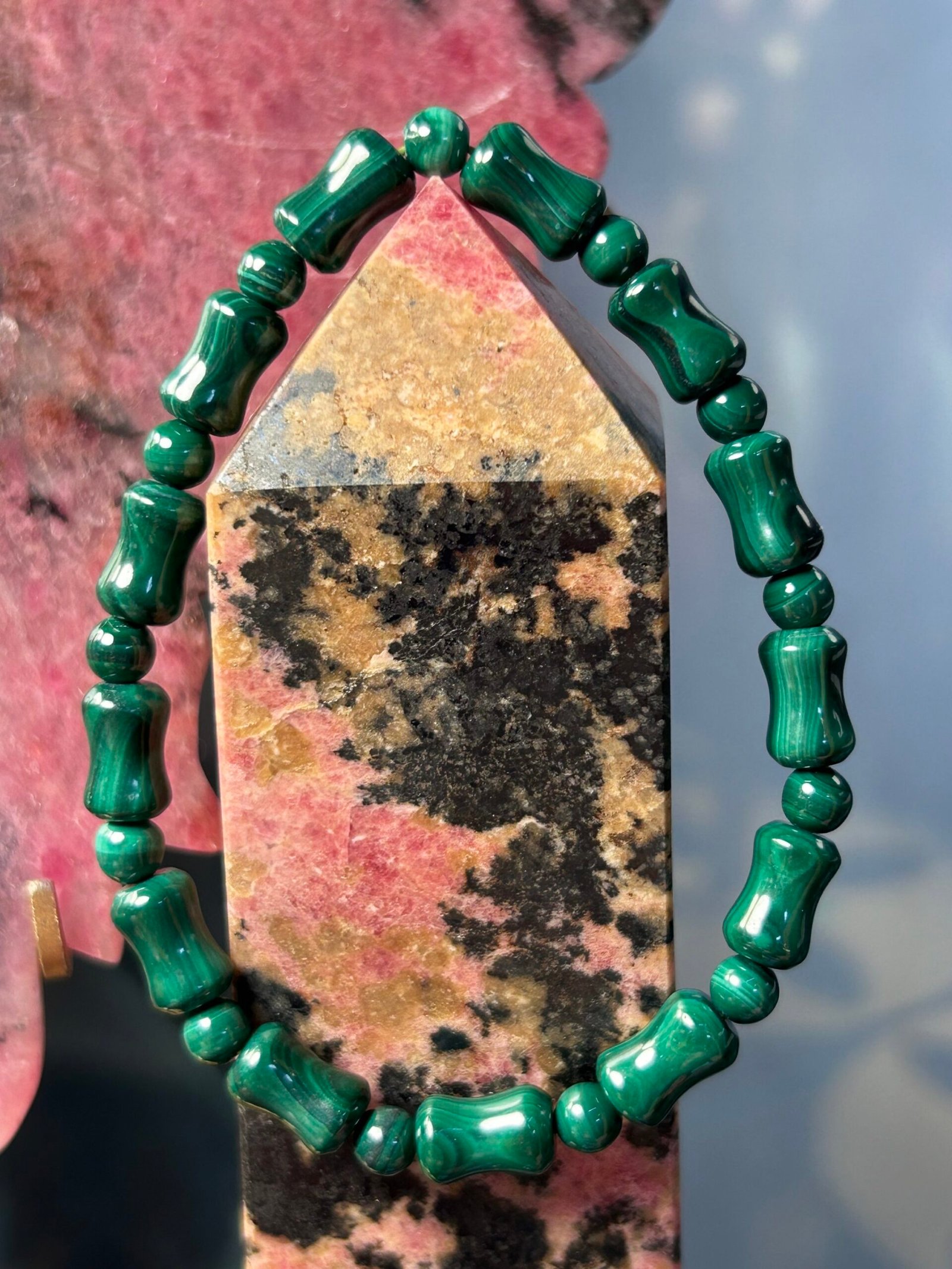 Malachite Bamboo Shaped Bead Bracelet