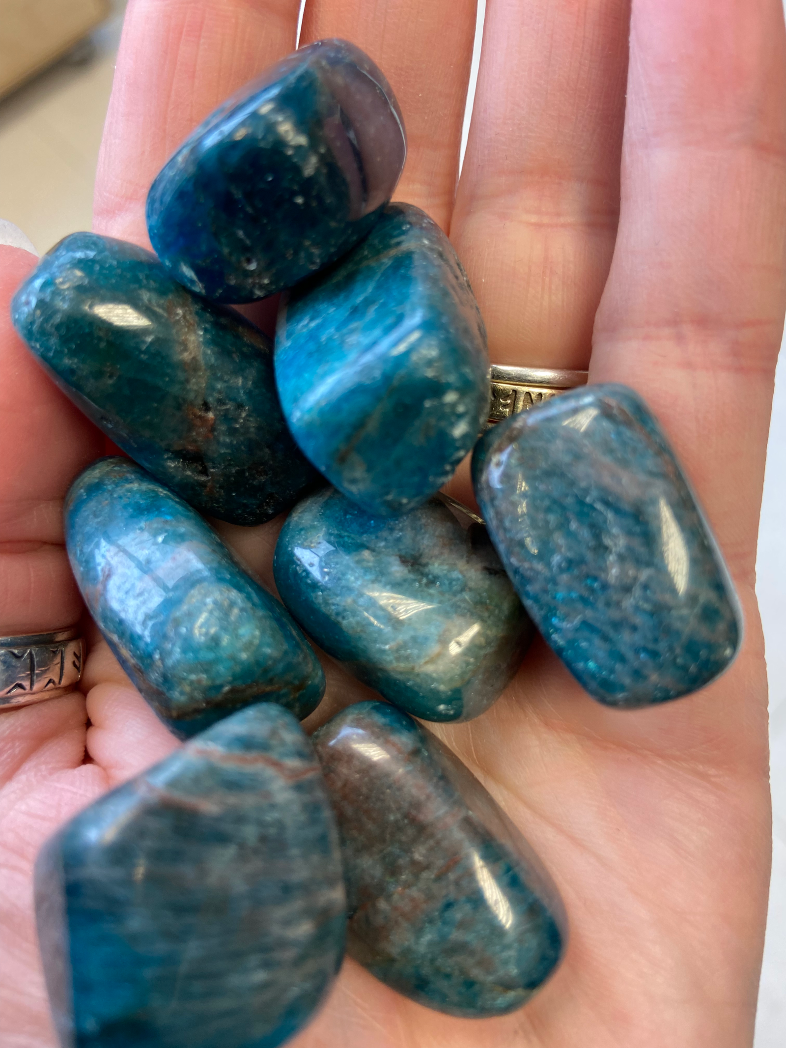Blue Apatite tumbles