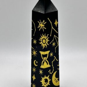 Black Obsidian Engraved Tower
