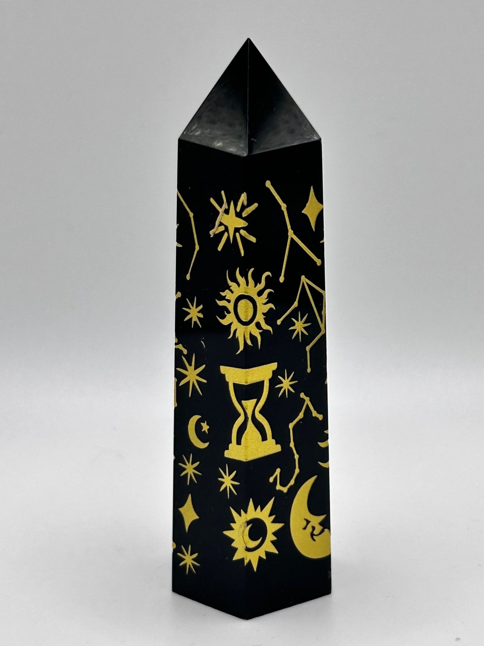 Black Obsidian Engraved Tower
