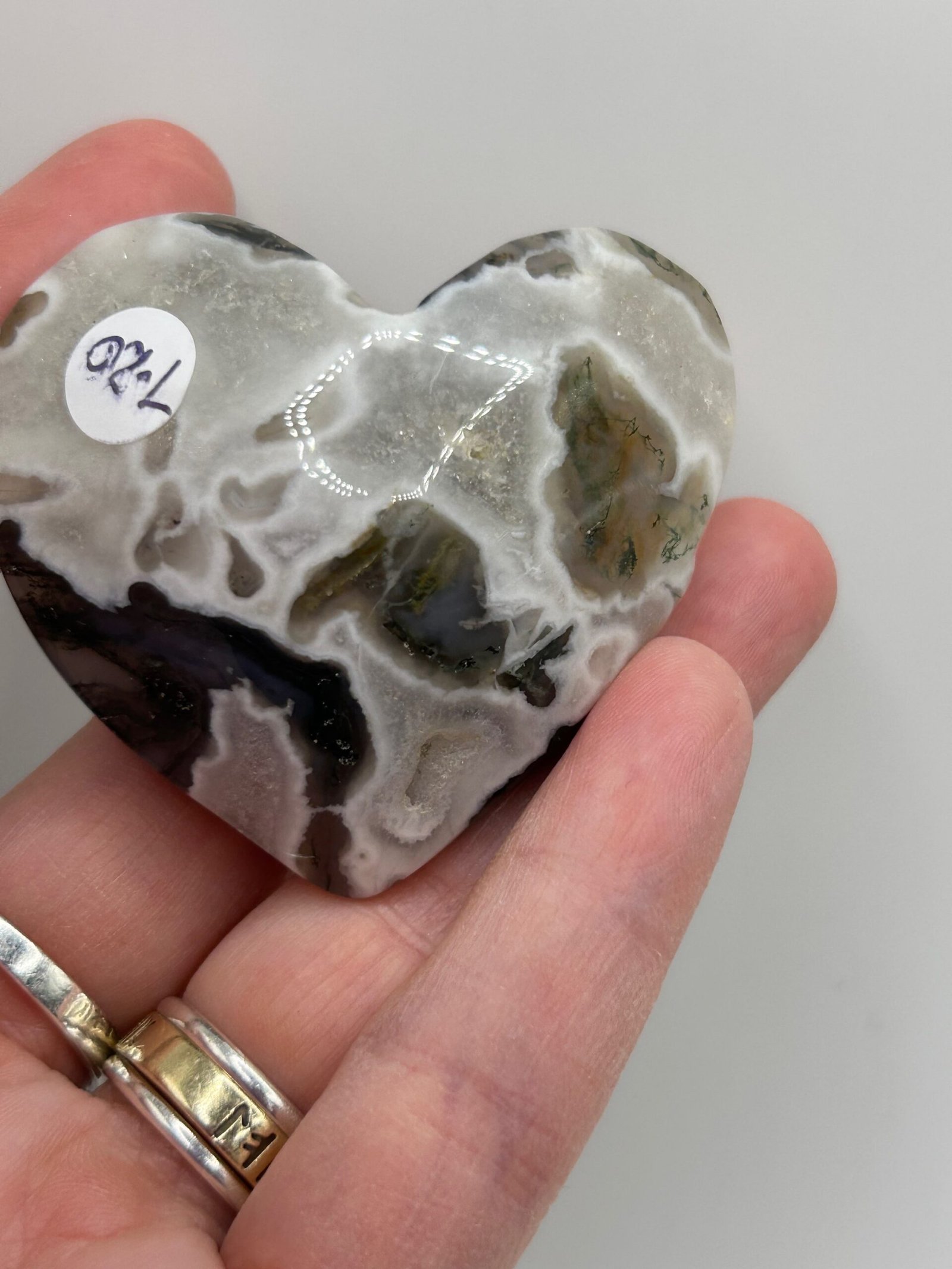Moss Agate Heart Palm Stone