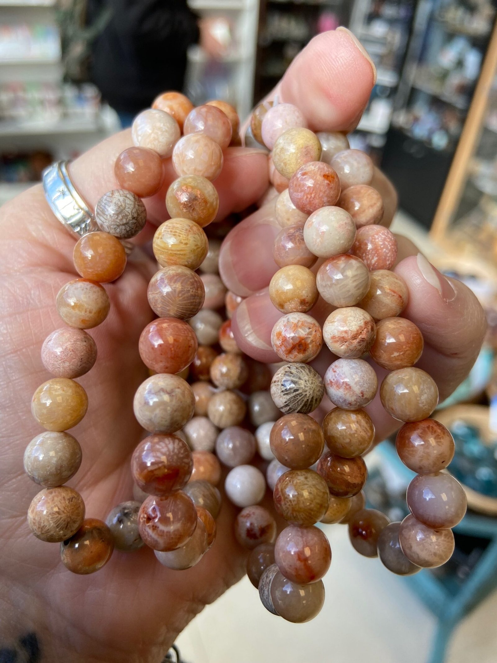 Fossilised Coral Bead Bracelet - Image 2