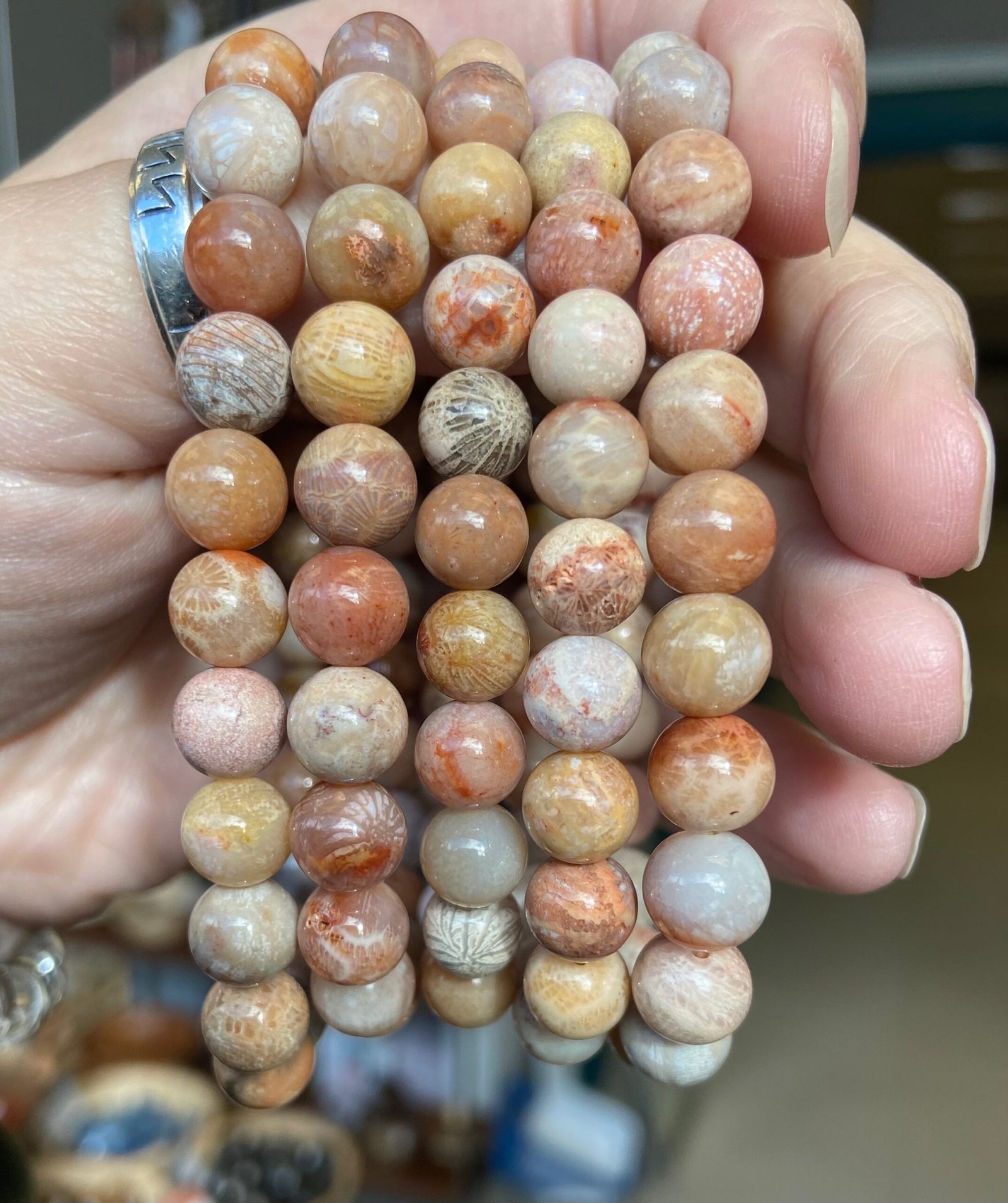 Fossilised Coral Bead Bracelet