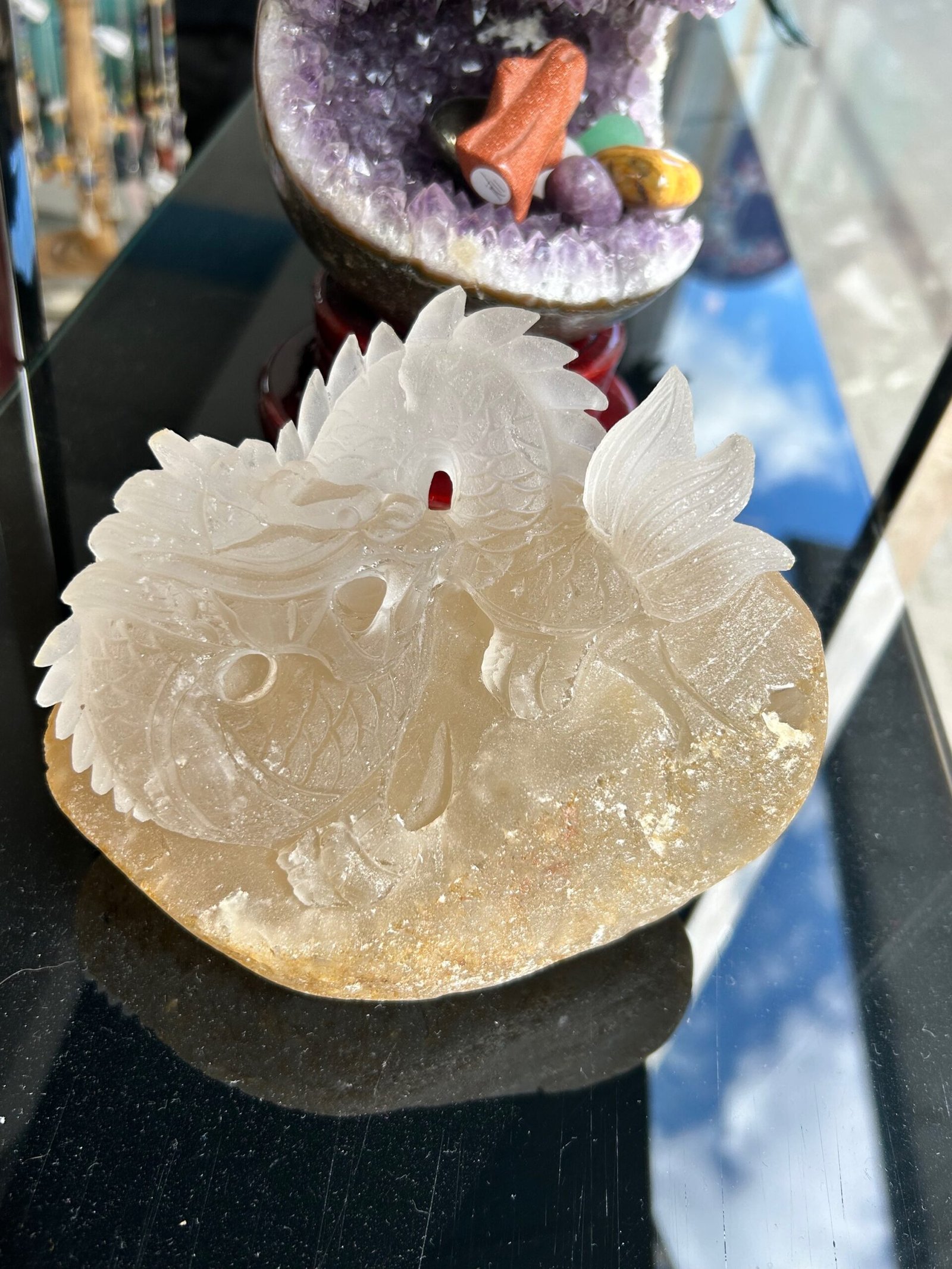 Hand Carved Clear Quartz Dragon