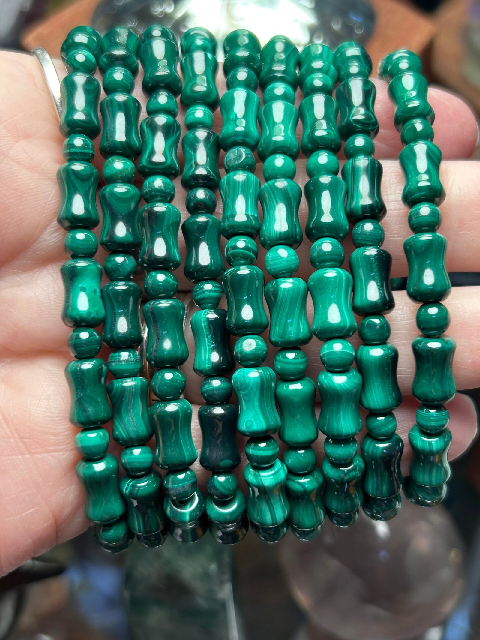 Malachite Bamboo Shaped Bead Bracelet - Image 2