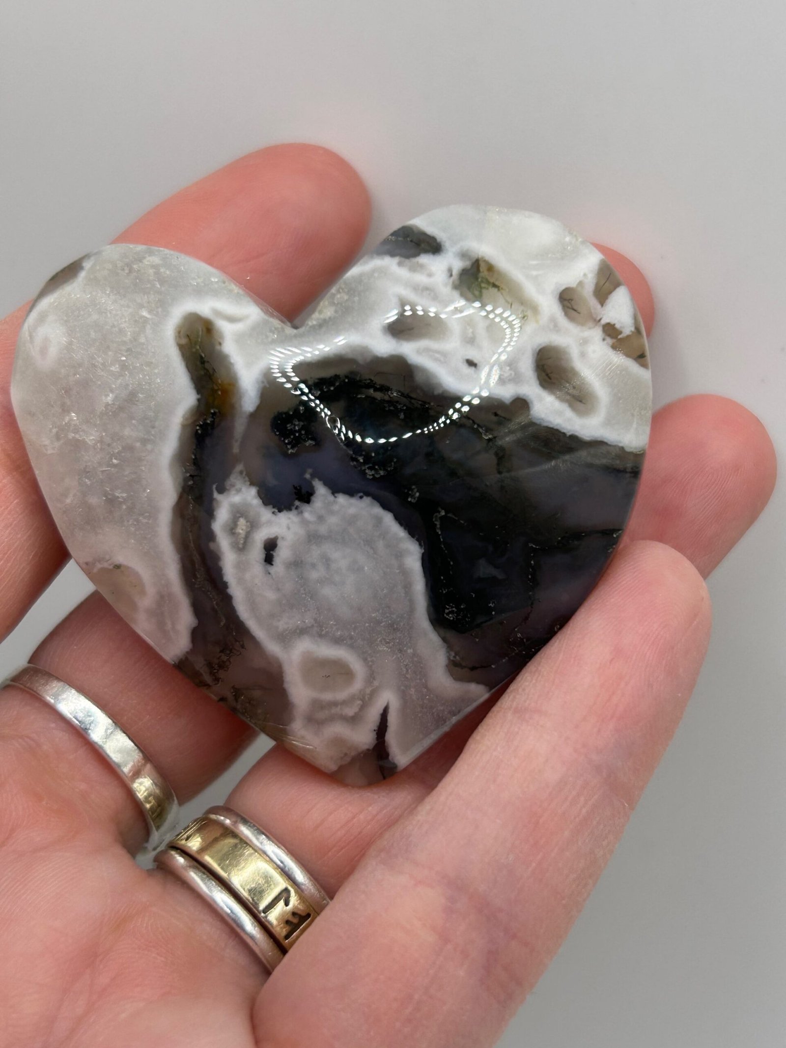 Moss Agate Heart Palm Stone - Image 3