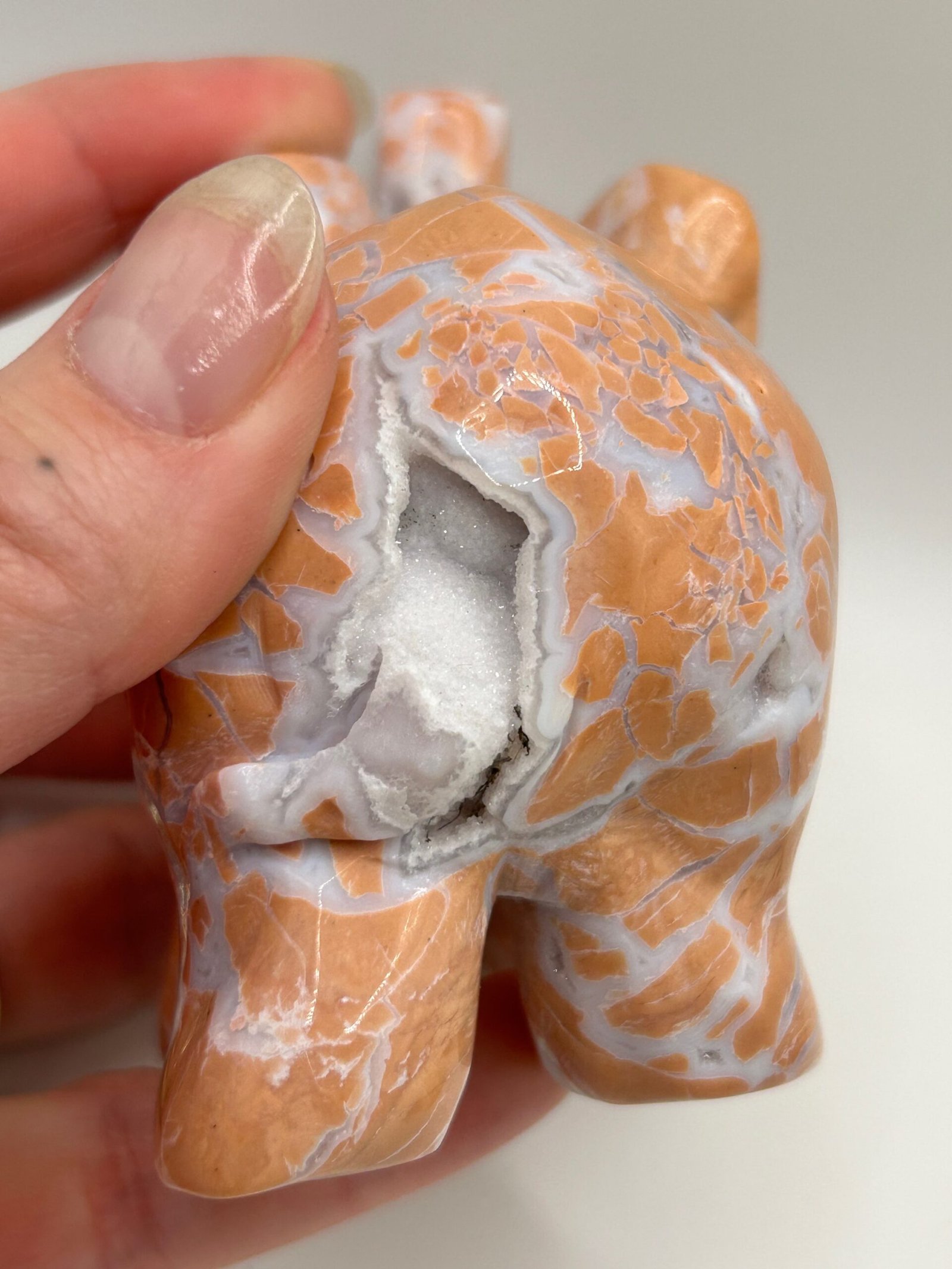 Pink (Cotton Candy) Agate Elephant Carving - Image 5