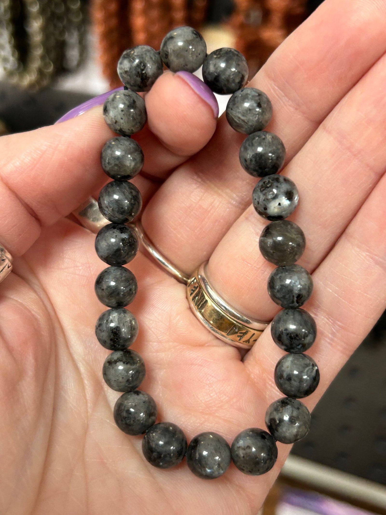 Larvakite Bead Bracelet