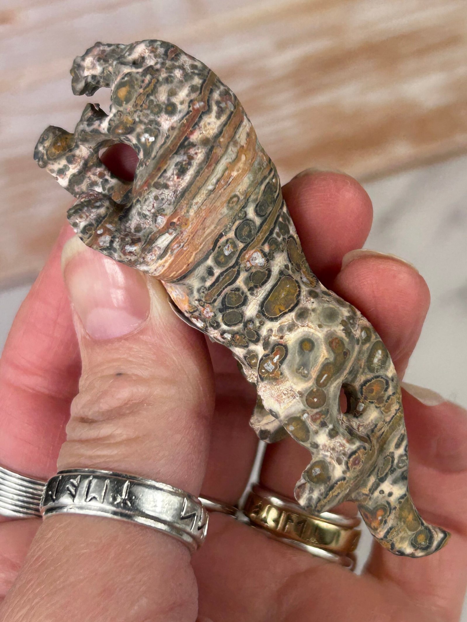 Leopard Skin Jasper (Jaguar Stone) Jaguar Carving