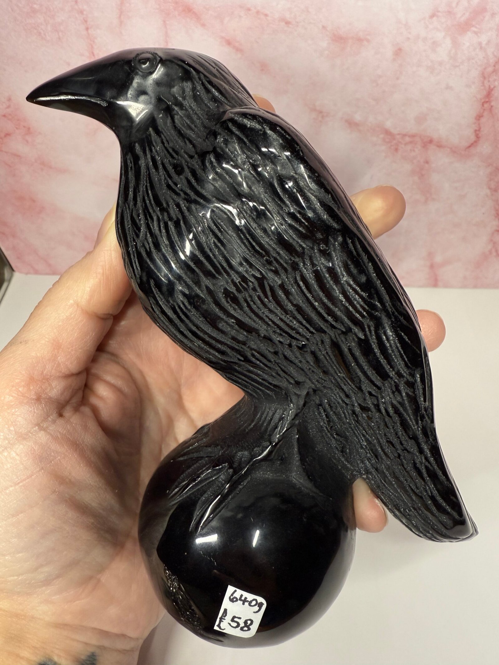Black Obsidian Crow/Raven Carving - Image 6