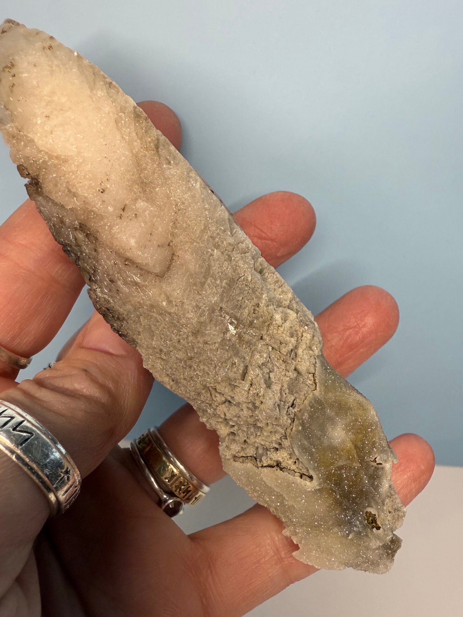 Natural Drusy Quartz Coated Calcite Pseudomorph Specimen - Image 2