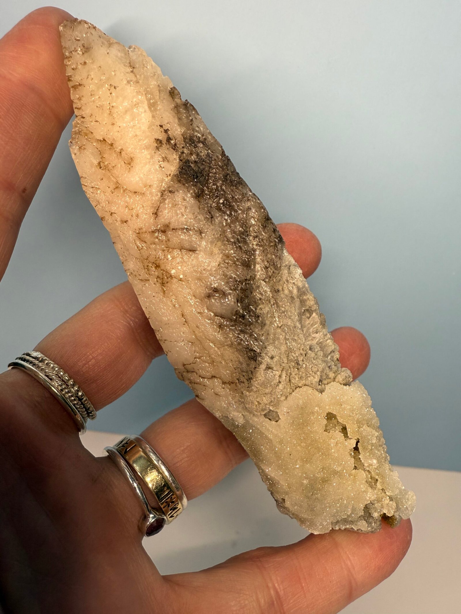 Natural Drusy Quartz Coated Calcite Pseudomorph Specimen - Image 4