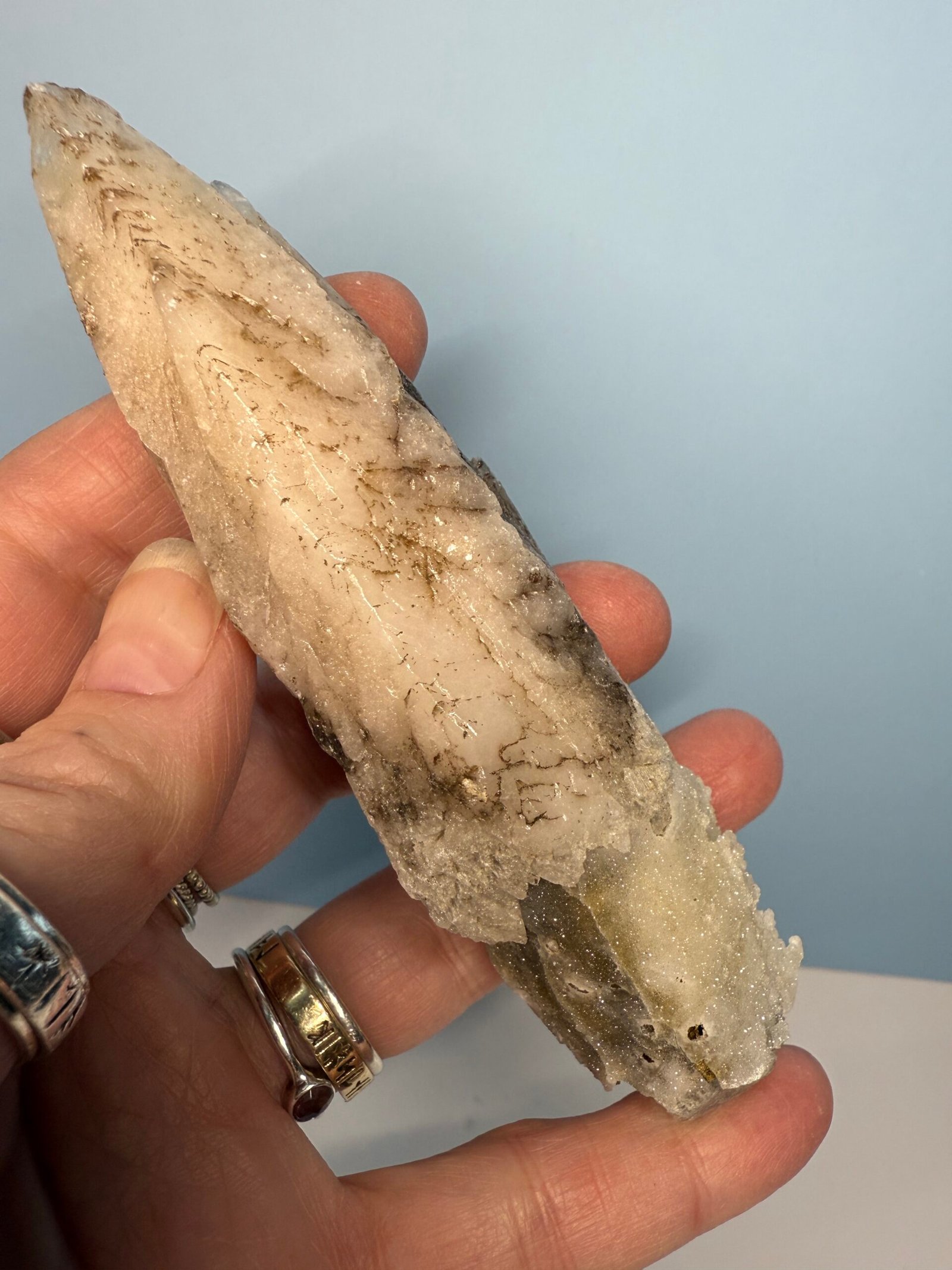 Natural Drusy Quartz Coated Calcite Pseudomorph Specimen - Image 5