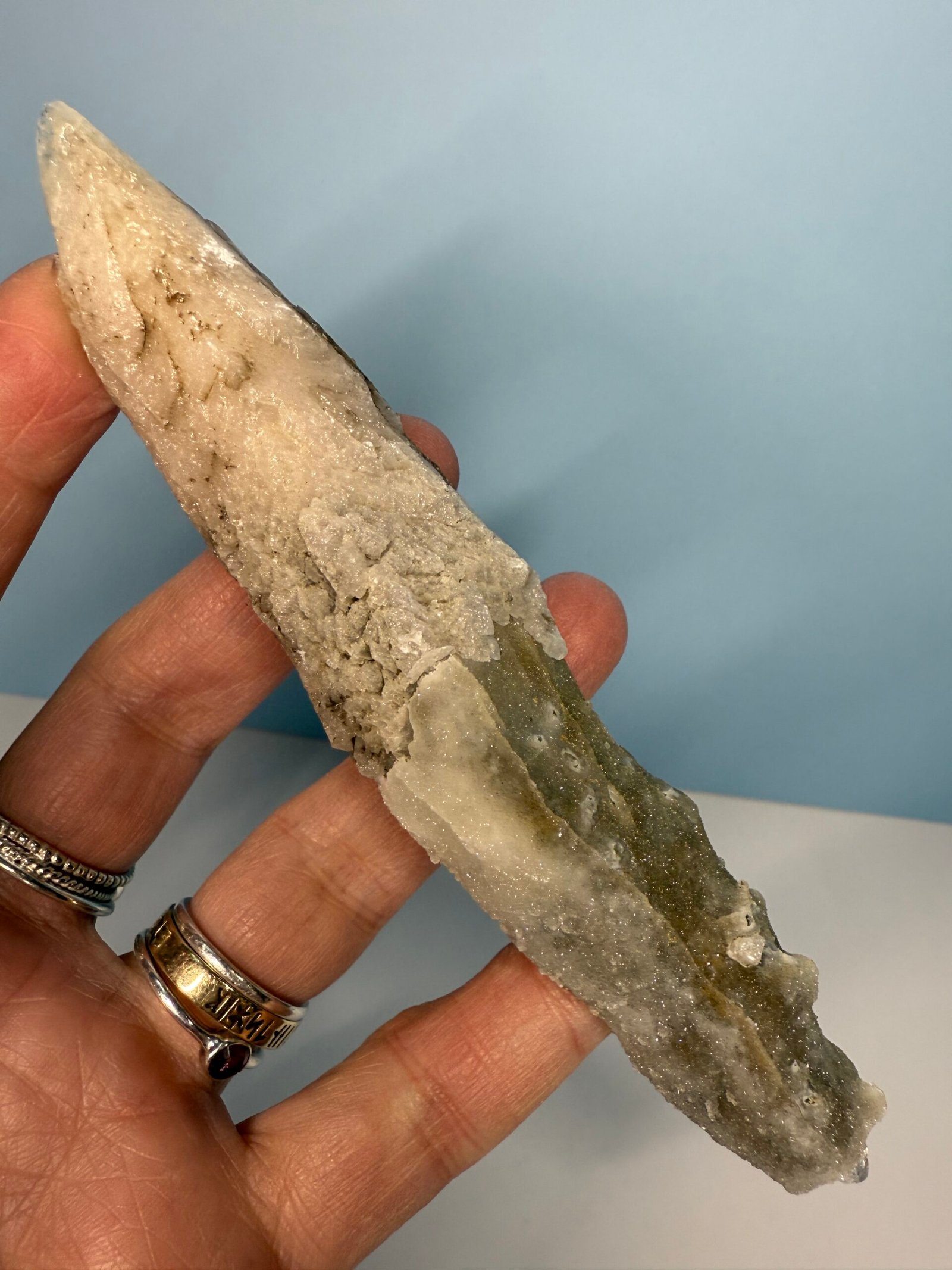 Natural Drusy Coated Quartz Coated Calcite Pseudomorph ‘Snow Finger’ - Image 2