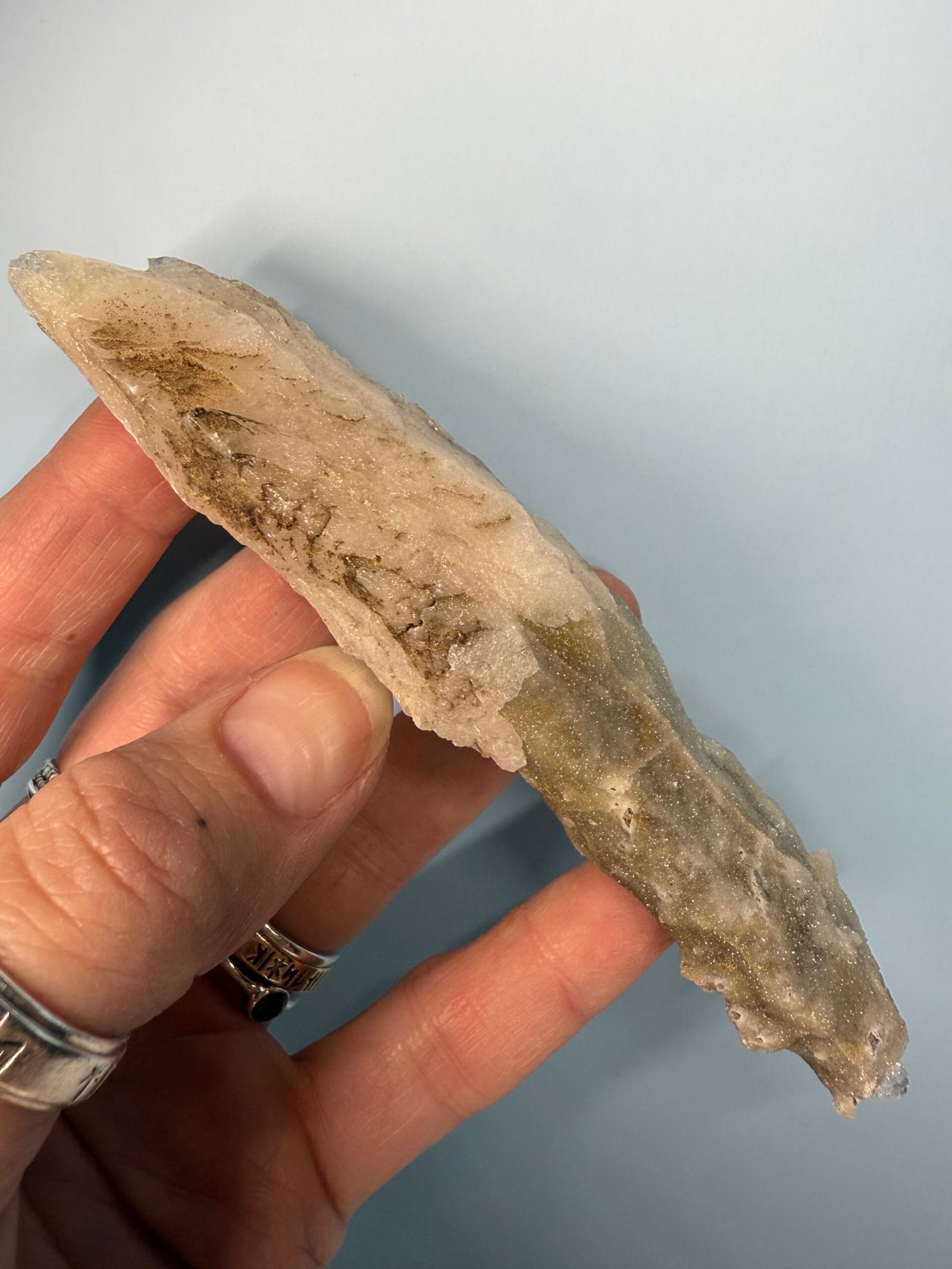 Natural Drusy Coated Quartz Coated Calcite Pseudomorph ‘Snow Finger’