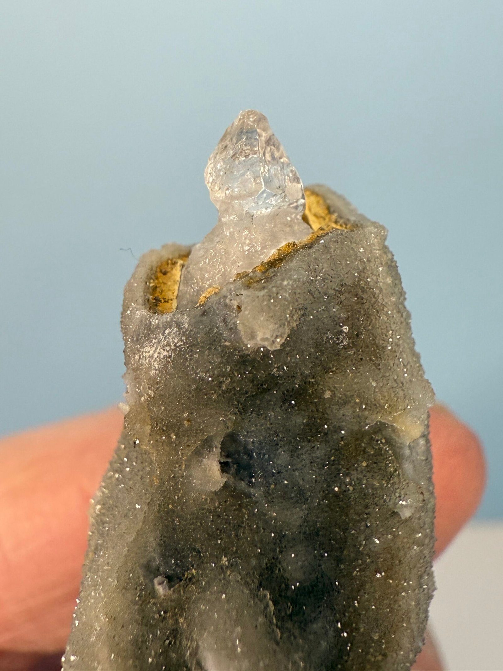 Natural Drusy Coated Quartz Coated Calcite Pseudomorph ‘Snow Finger’ - Image 4