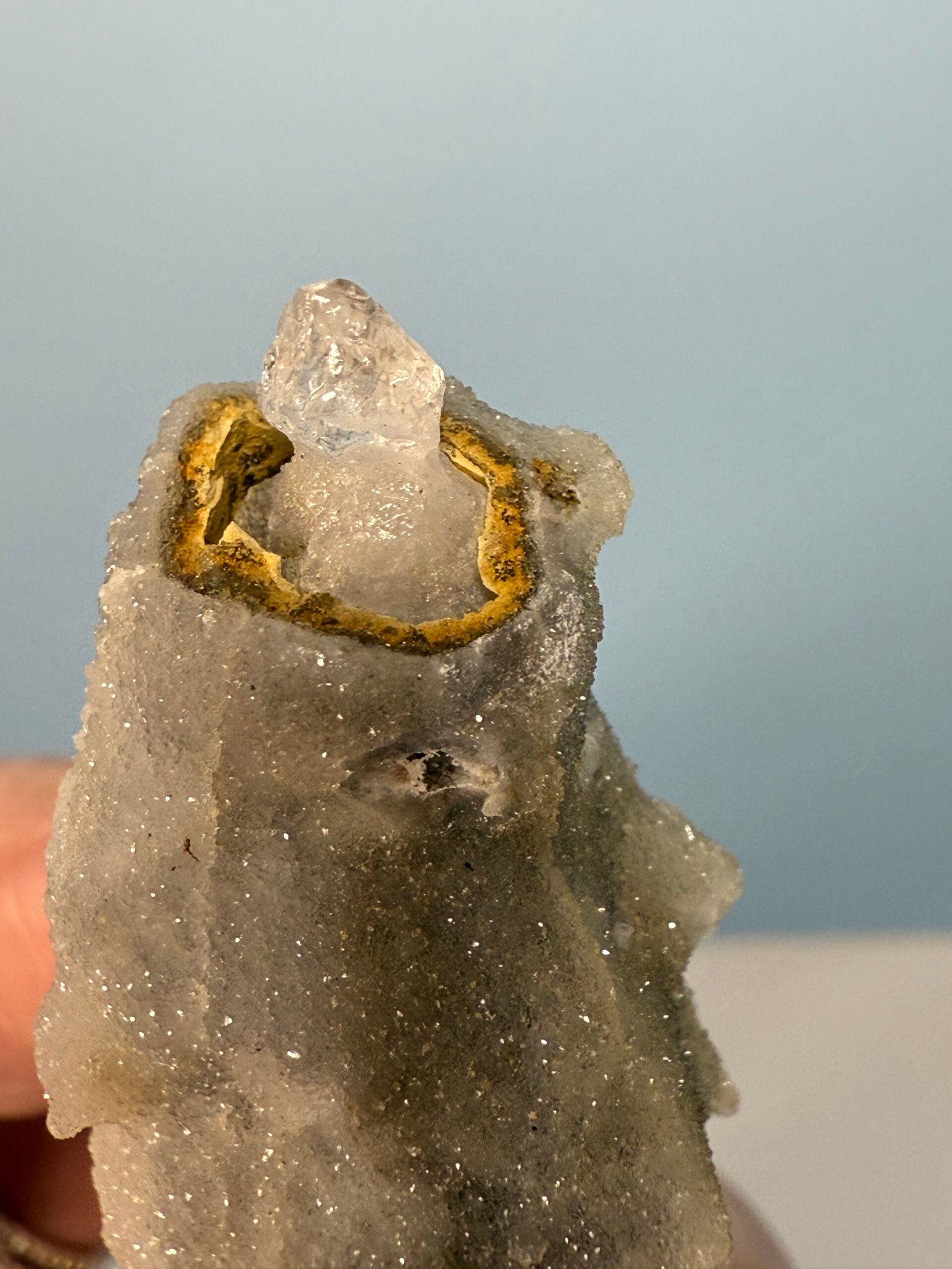 Natural Drusy Coated Quartz Coated Calcite Pseudomorph ‘Snow Finger’ - Image 5