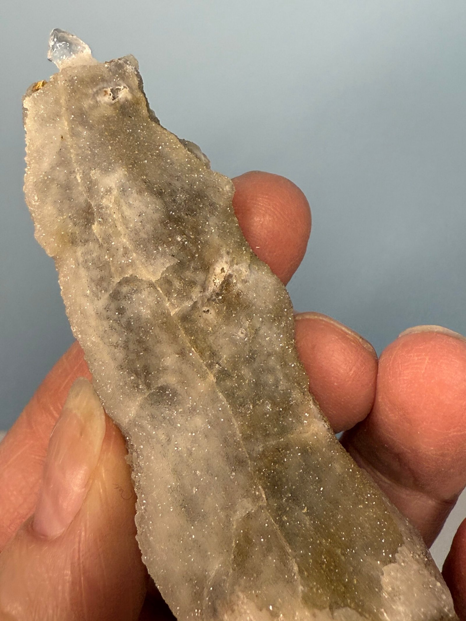 Natural Drusy Coated Quartz Coated Calcite Pseudomorph ‘Snow Finger’ - Image 7