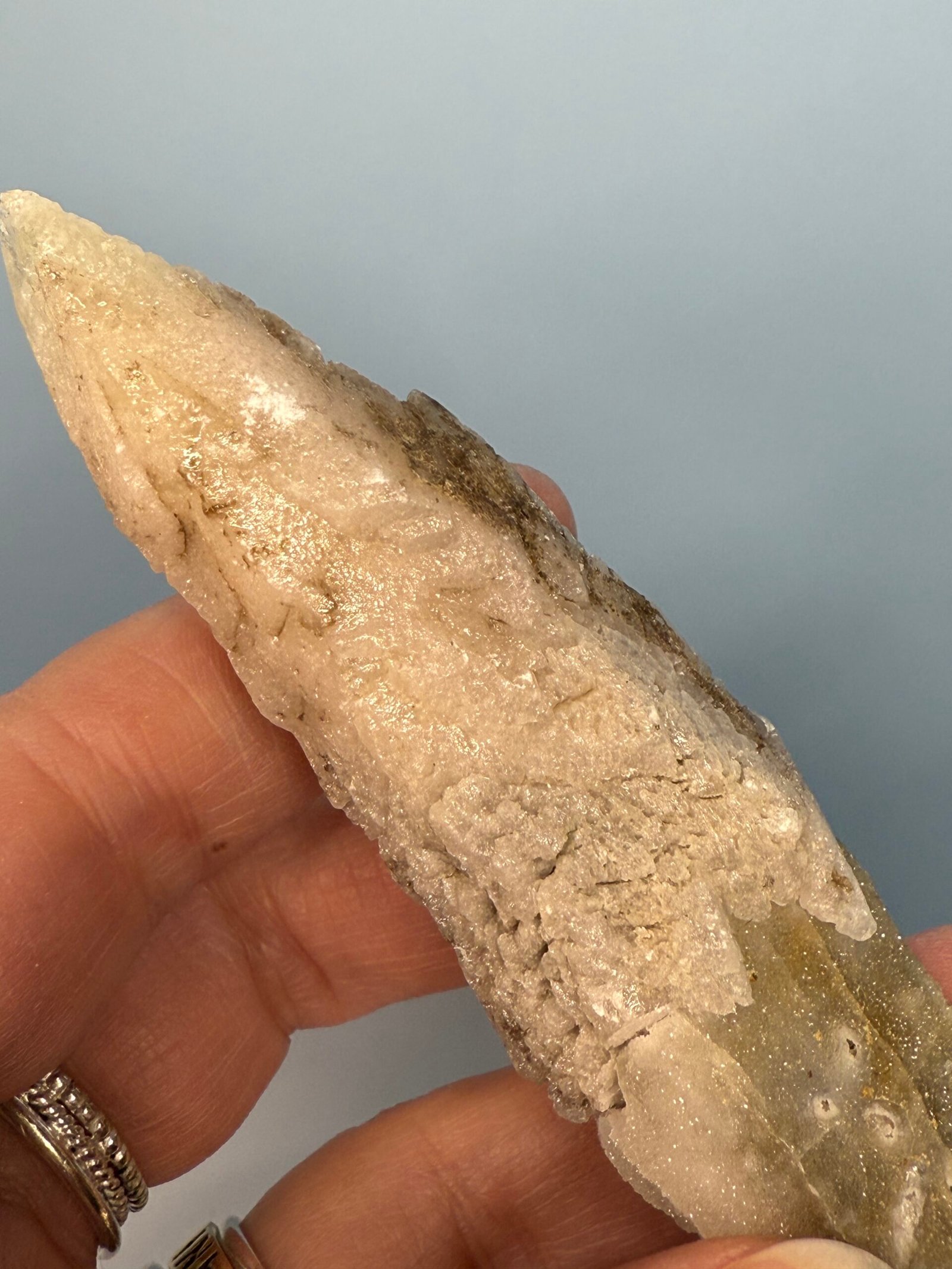 Natural Drusy Coated Quartz Coated Calcite Pseudomorph ‘Snow Finger’ - Image 9