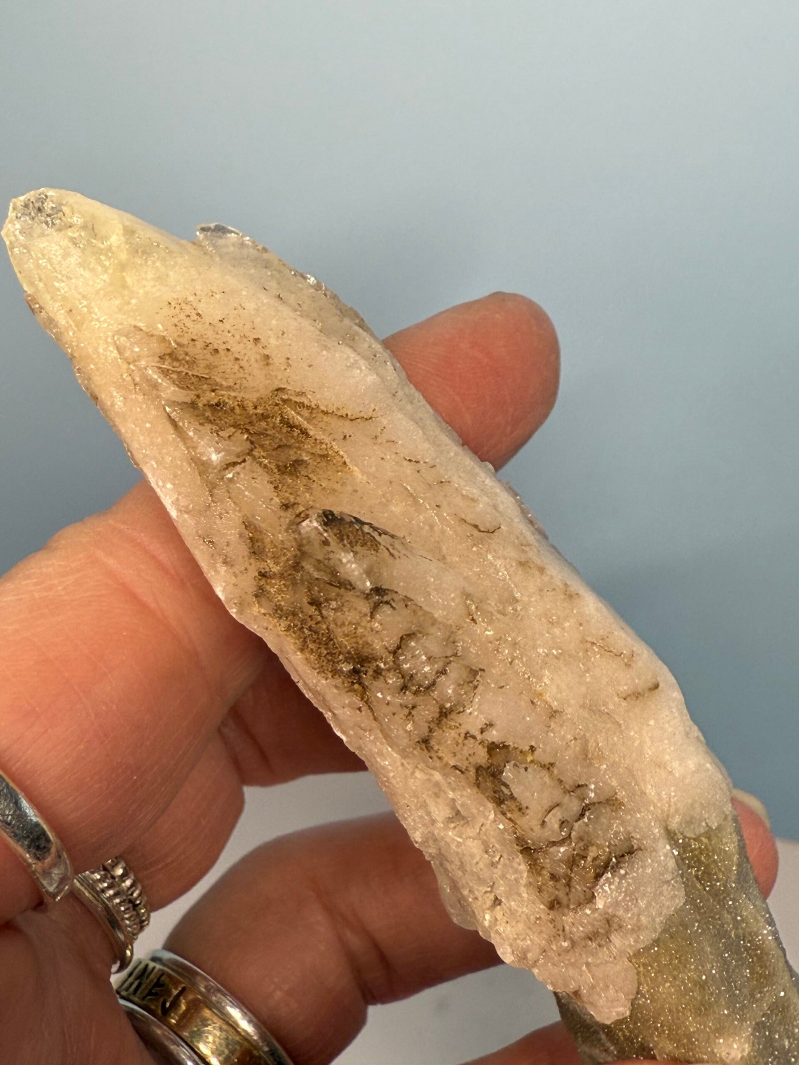 Natural Drusy Coated Quartz Coated Calcite Pseudomorph ‘Snow Finger’ - Image 10