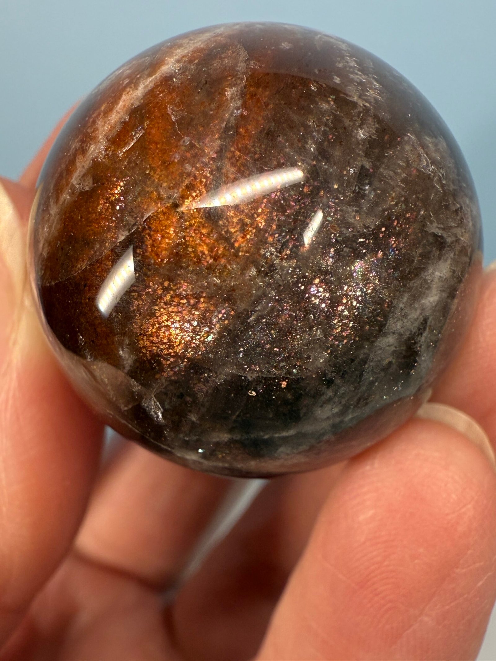 Black Moonstone with Sunstone Small Sphere