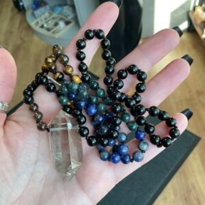 Smoky Quartz DT Pendant on Mixed Bead Necklace