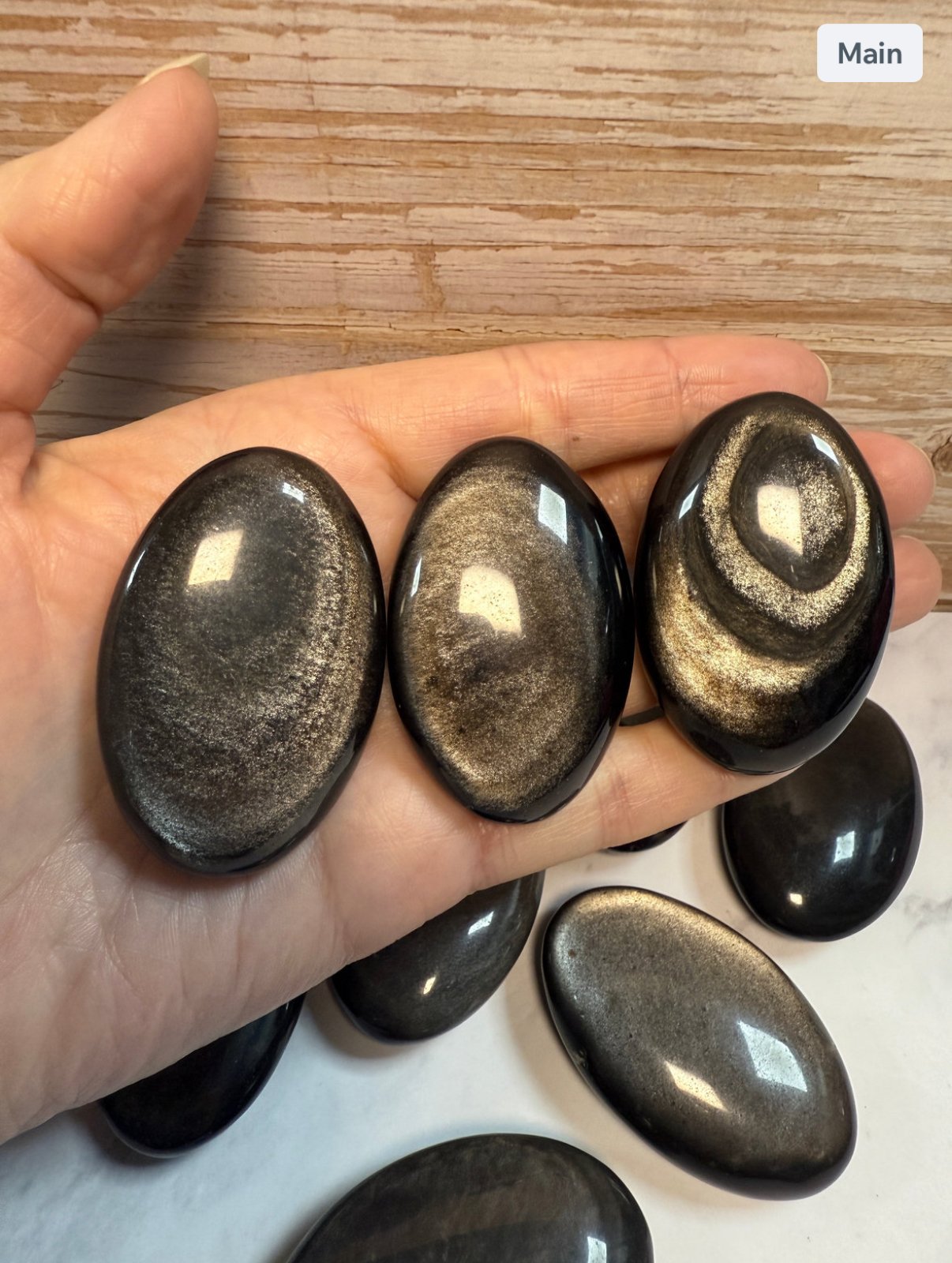 Silver Obsidian Palm Stone