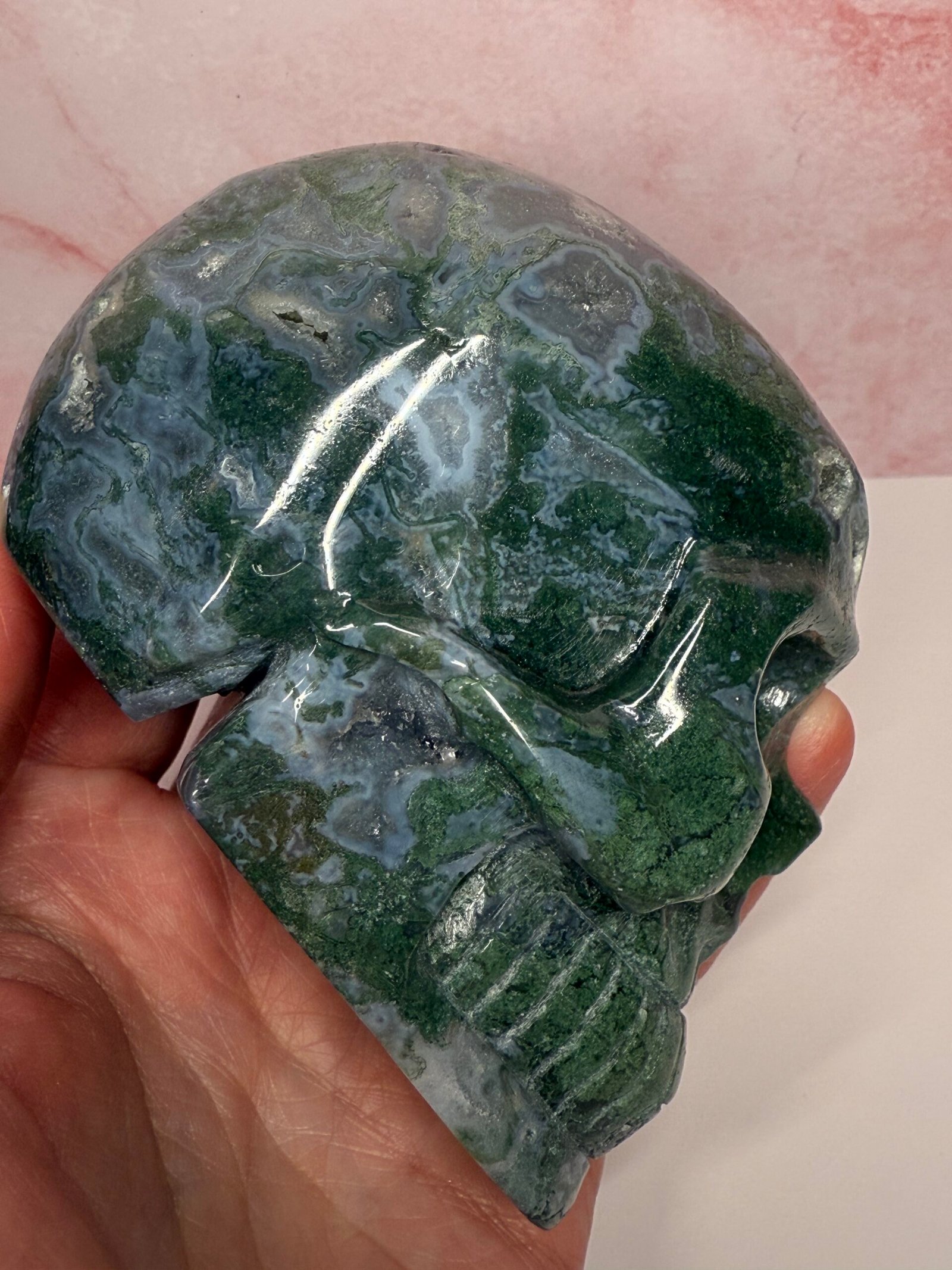 Moss Agate Skull Carving - Image 4