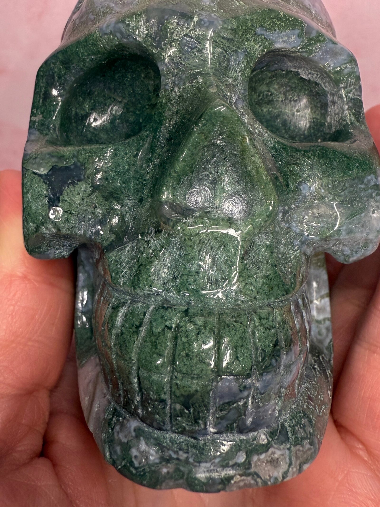 Moss Agate Skull Carving - Image 14