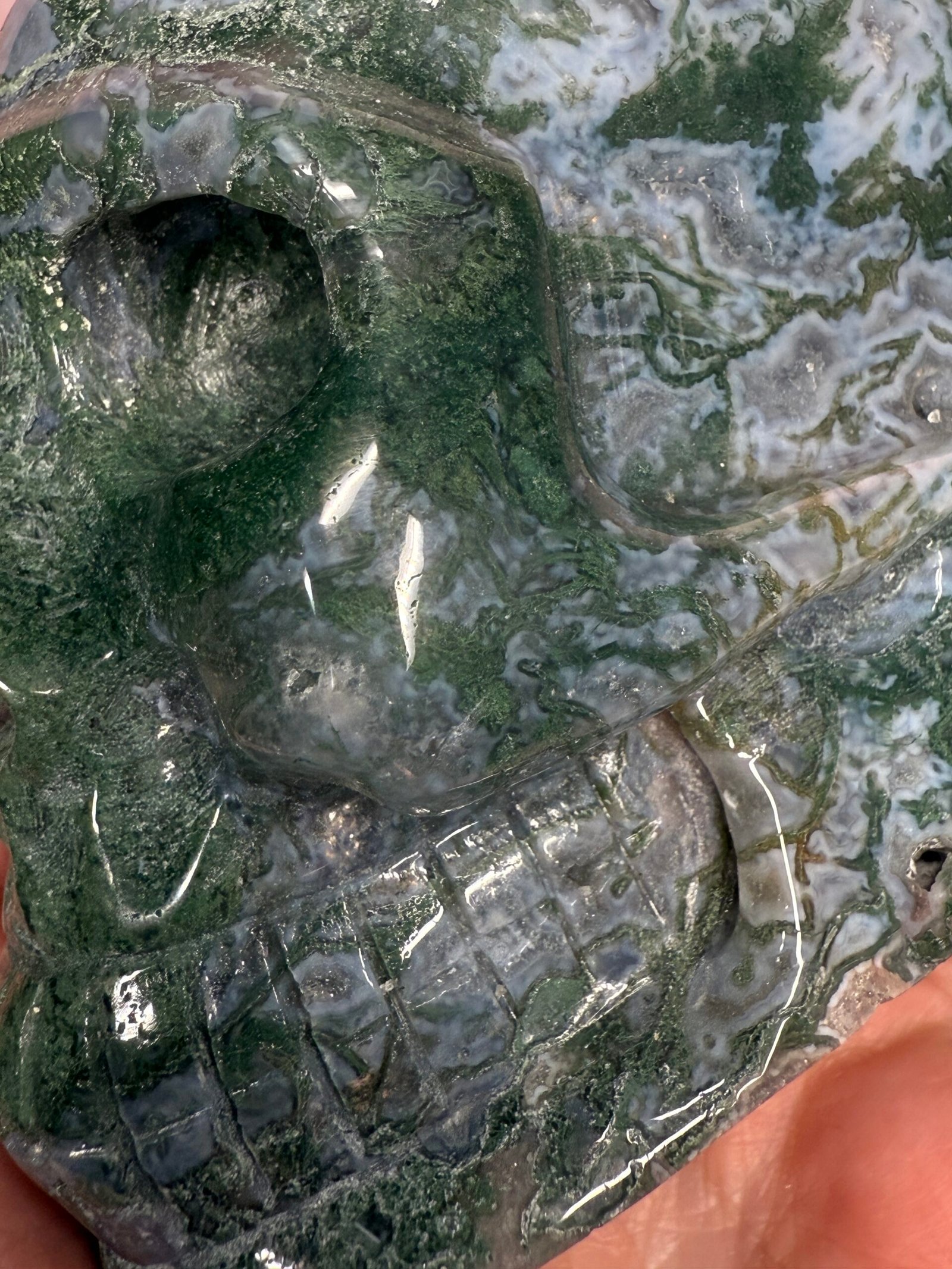 Moss Agate Skull Carving - Image 13