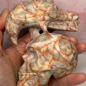 Red Vein Jasper Crow on Skull Carving