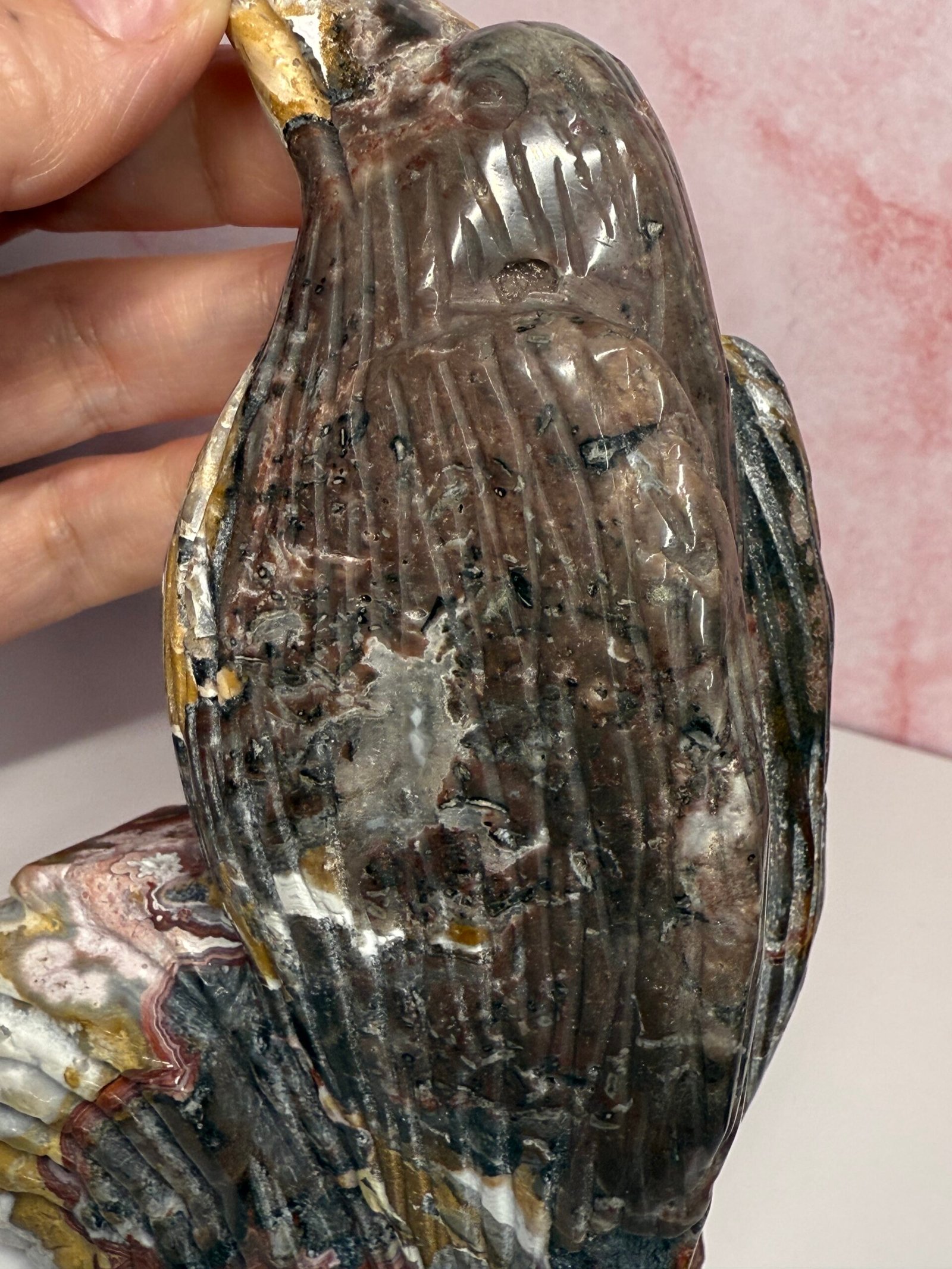 Crazy Lace Agate Bird Carving - Image 10