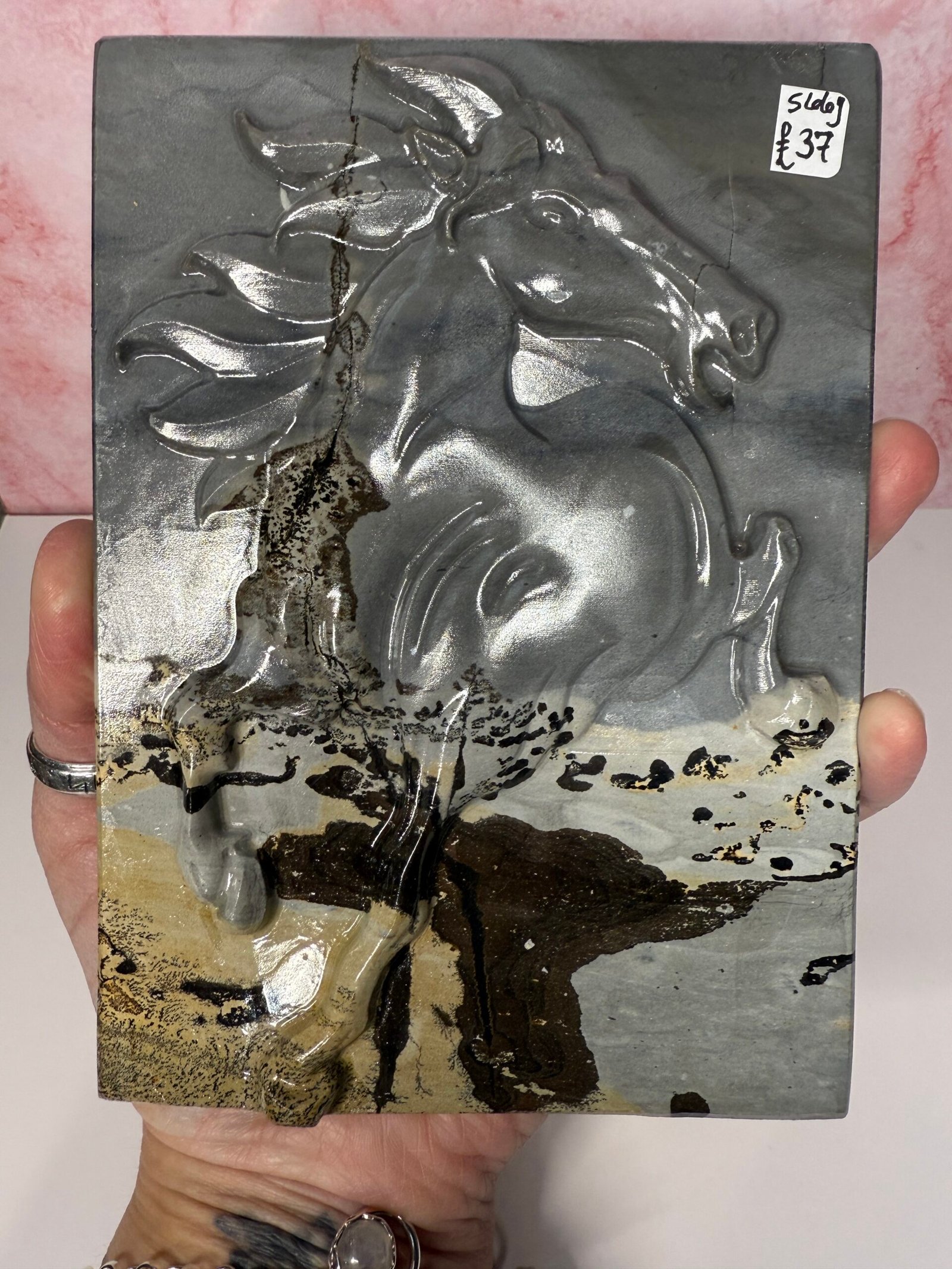 Picture Jasper Slab with Horse Engraving - Image 5