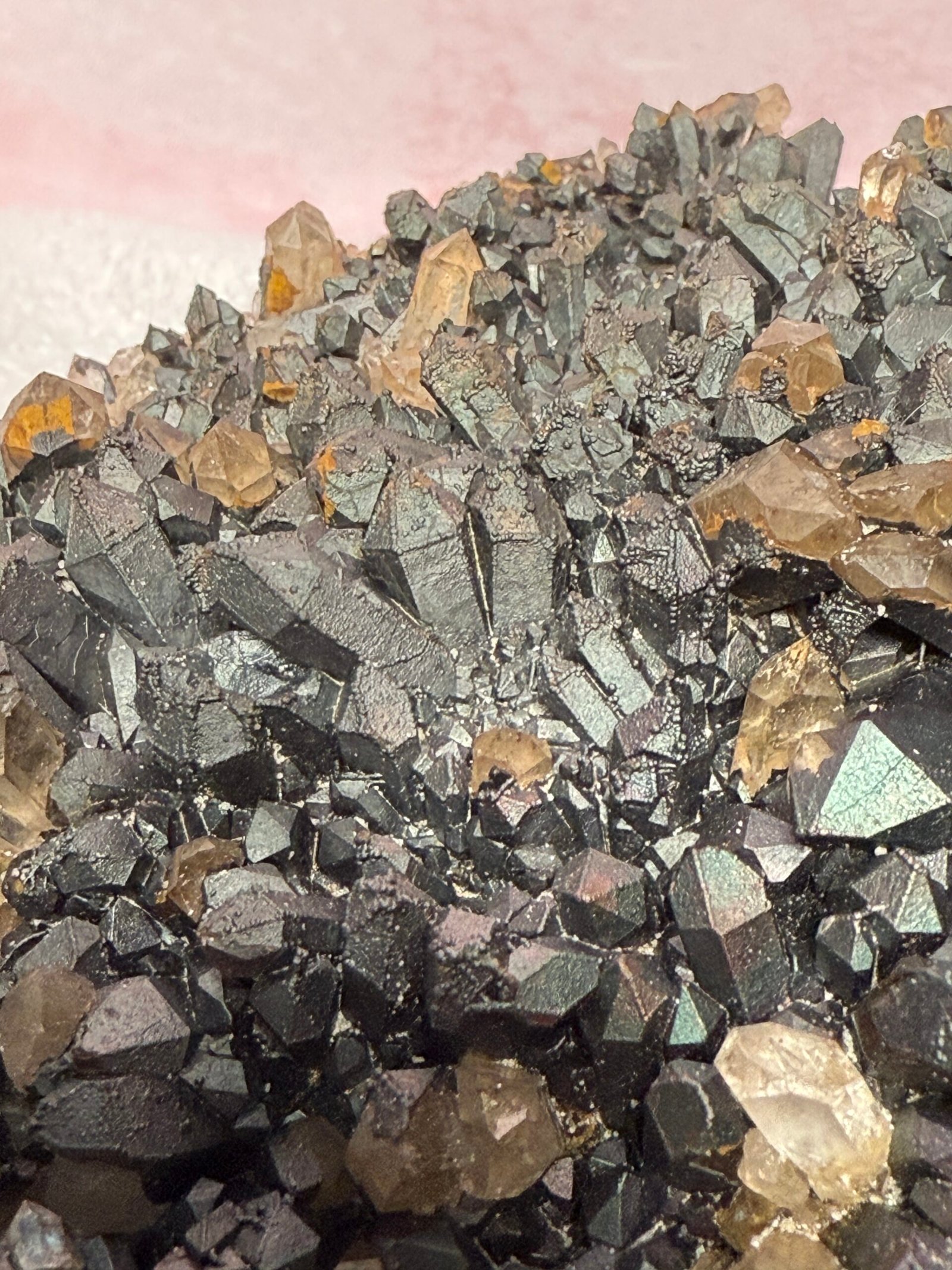 Large Natural Blacknite Quartz Goethite Coated Cluster