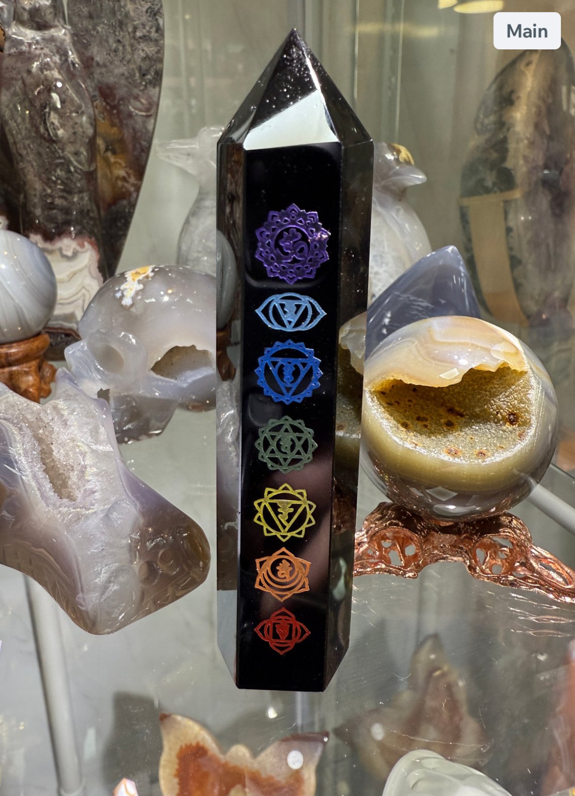 Black Obsidian Tower with Chakra Engraving