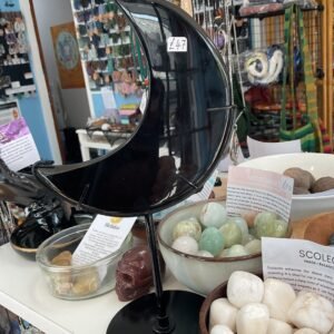 Midnight Lace Obsidian Crescent Moon on Stand