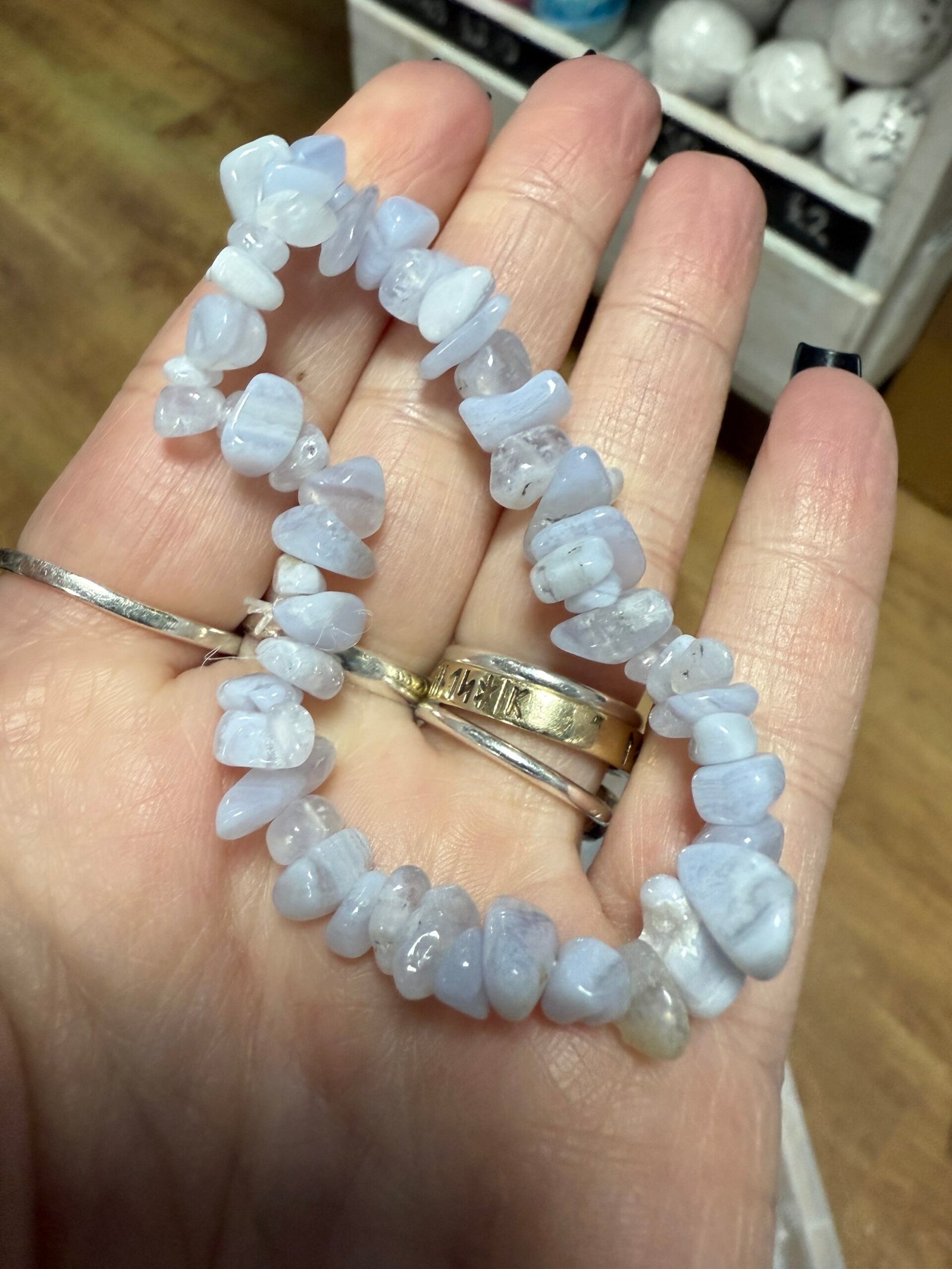 Blue Lace Agate Chip Stone Bracelet - Image 3