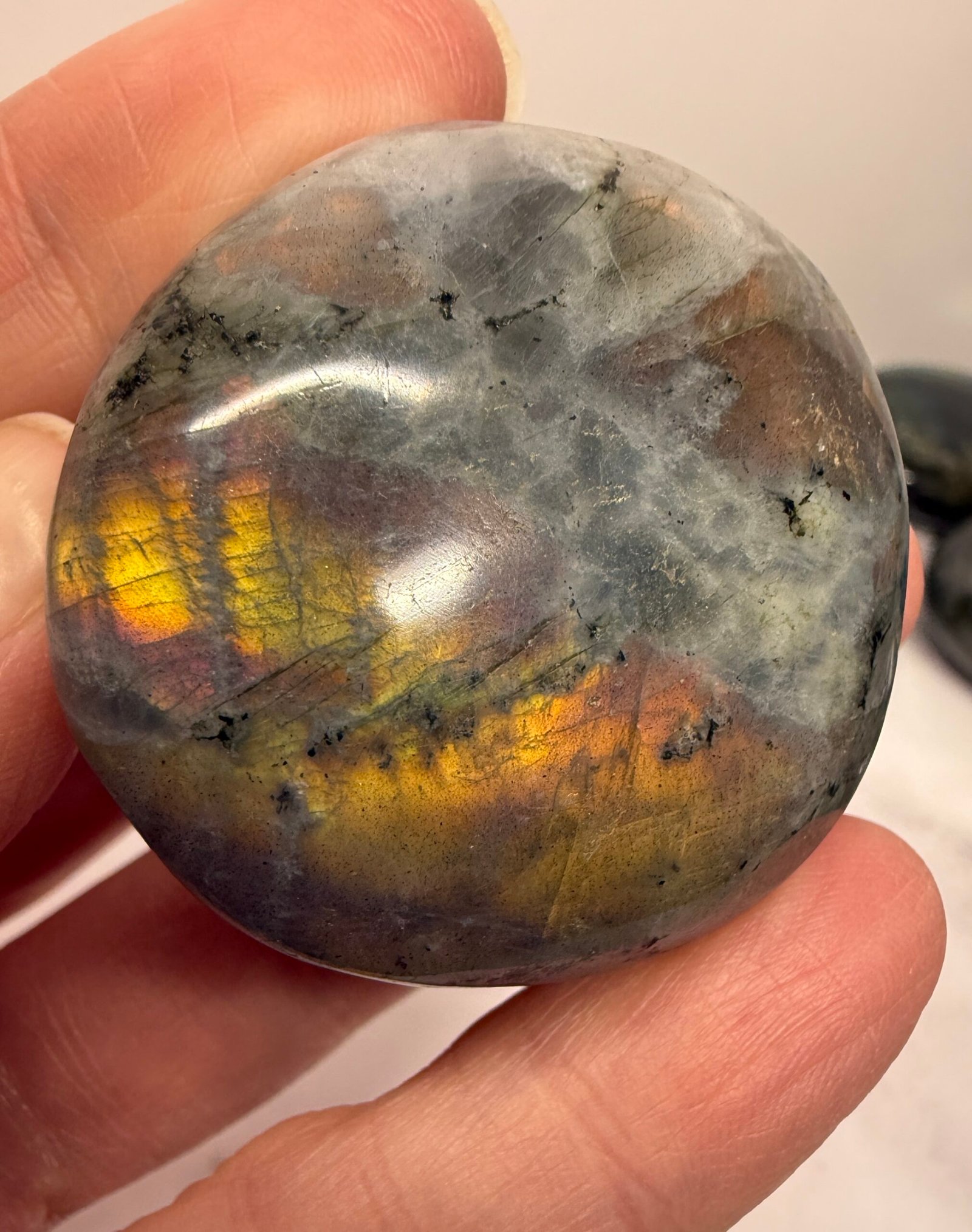 Sunset Flash Labradorite Palm Stone - Image 2