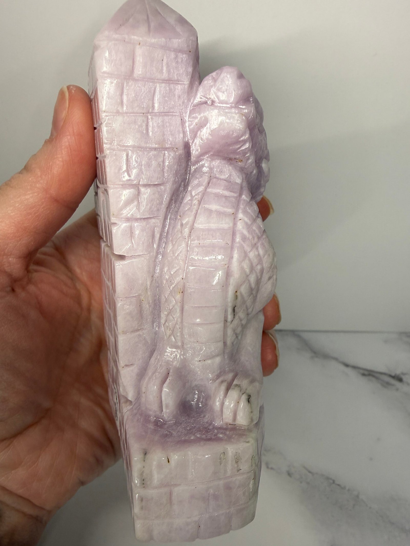 Kunzite Dragon on Castle Carving - Image 8