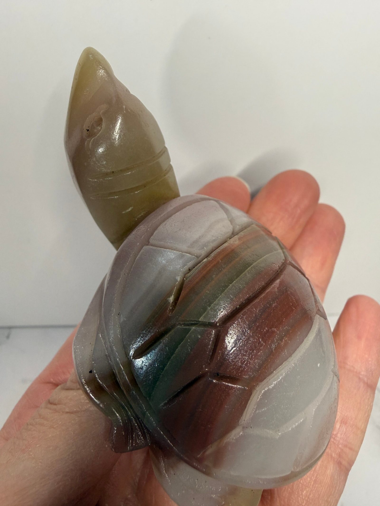 Pink Banded Calcite Turtle Carving - Image 3