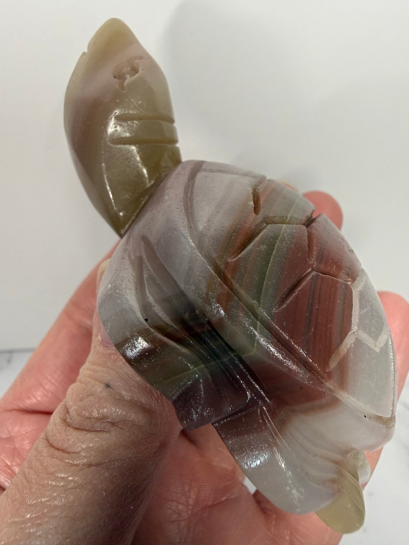 Pink Banded Calcite Turtle Carving