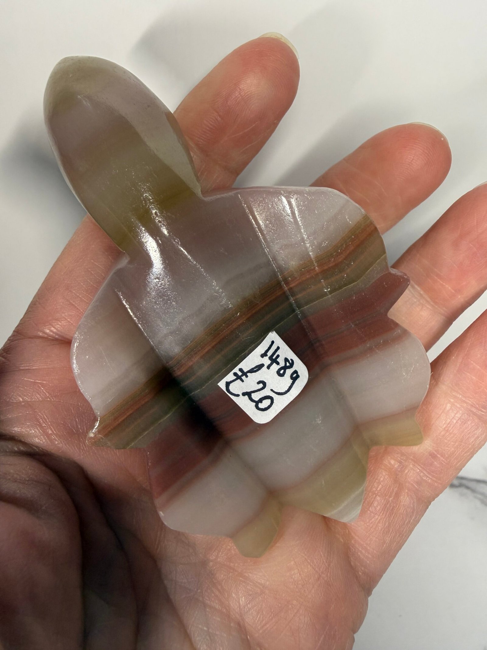 Pink Banded Calcite Turtle Carving - Image 6