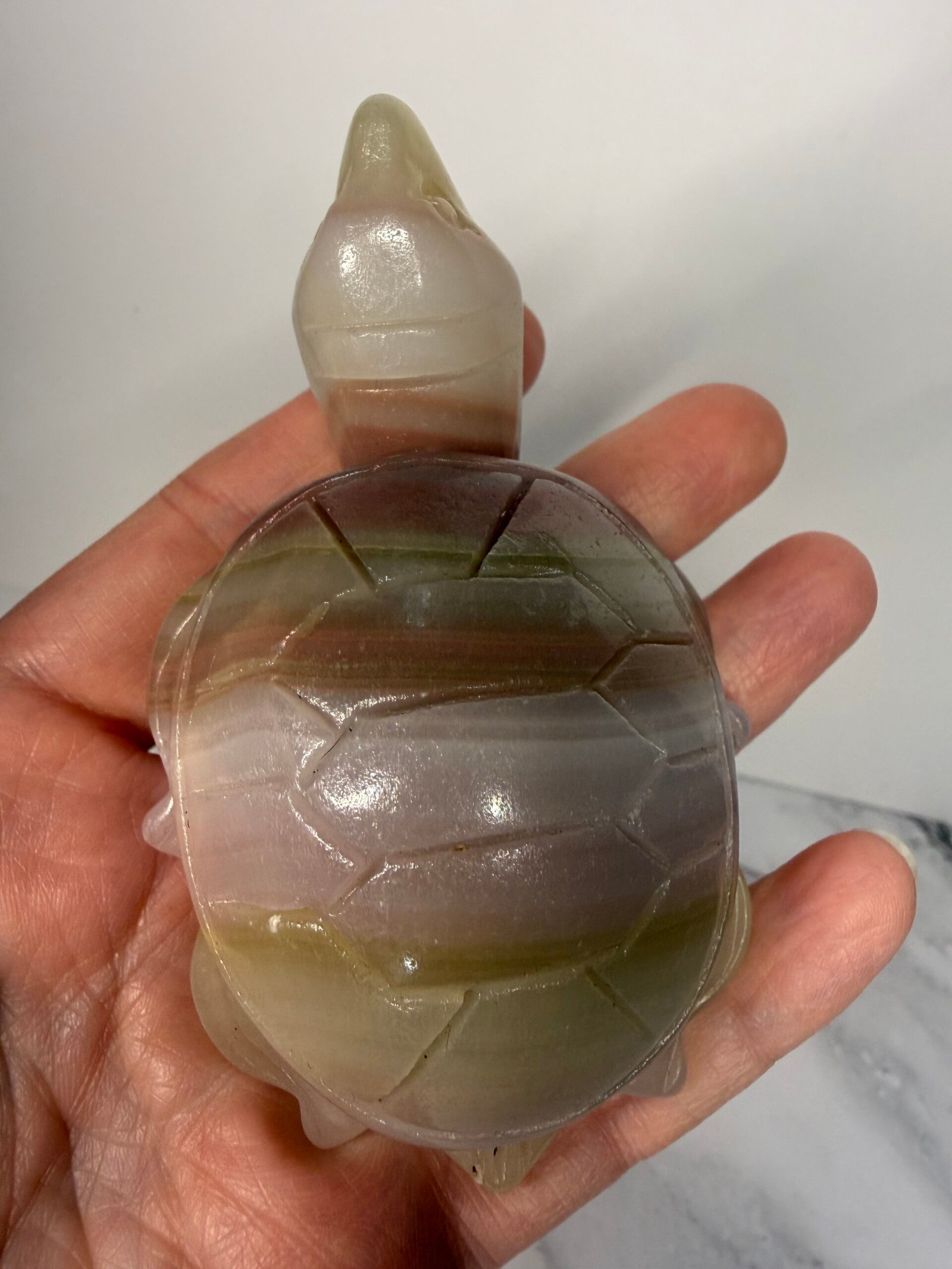 Pink Banded Calcite Turtle Carving - Image 4
