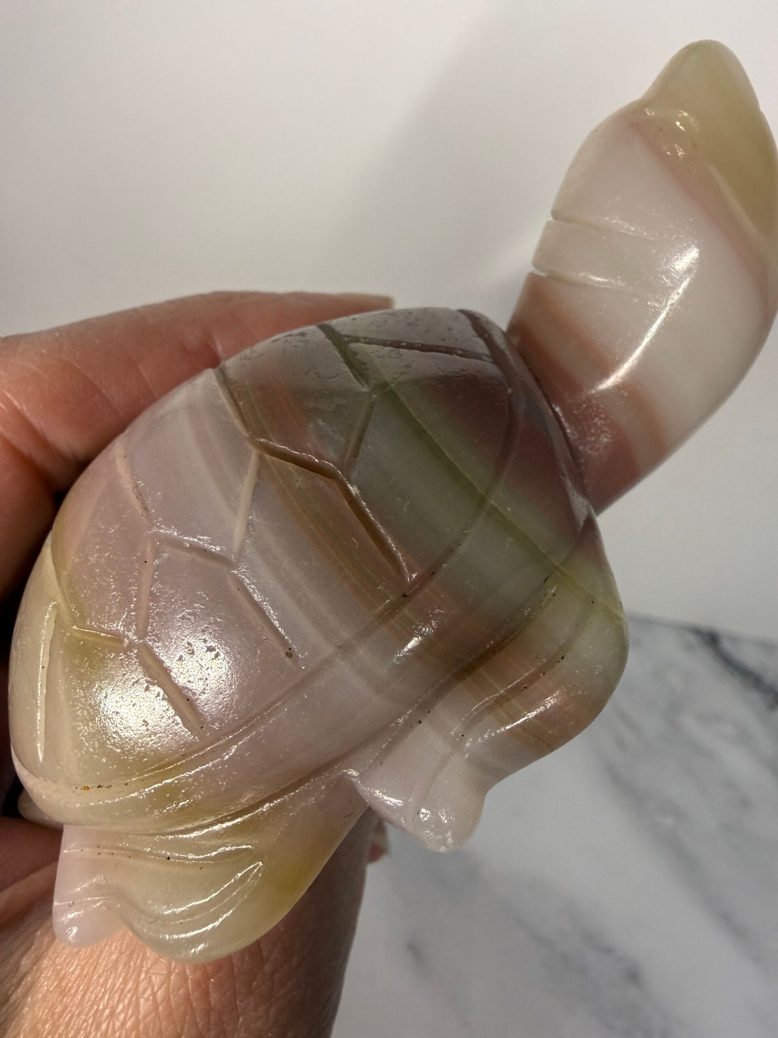Pink Banded Calcite Turtle Carving - Image 6