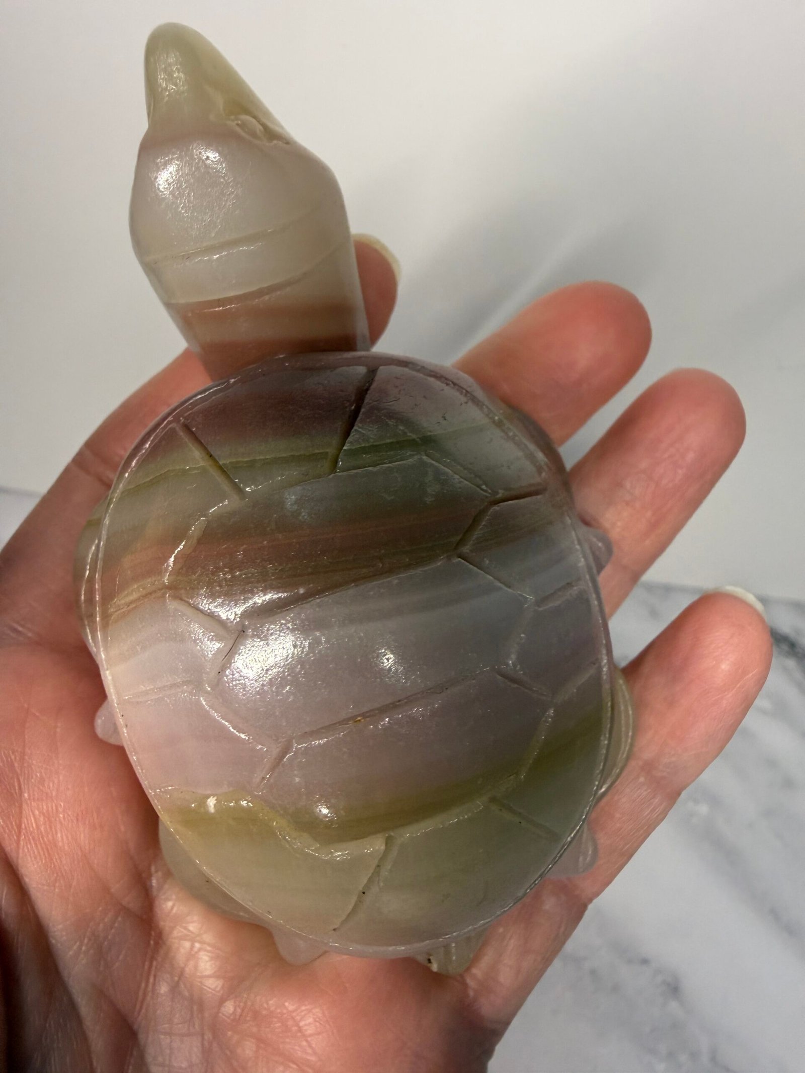 Pink Banded Calcite Turtle Carving - Image 7