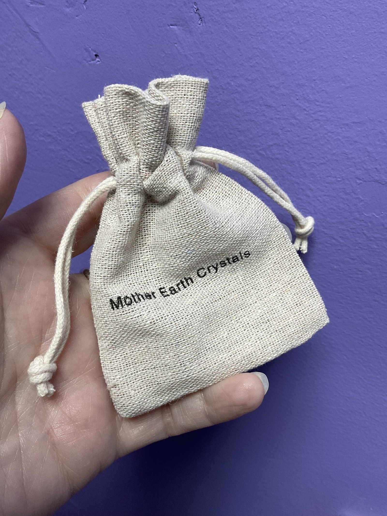 Mother Earth Crystals Hessian Drawstring Bag